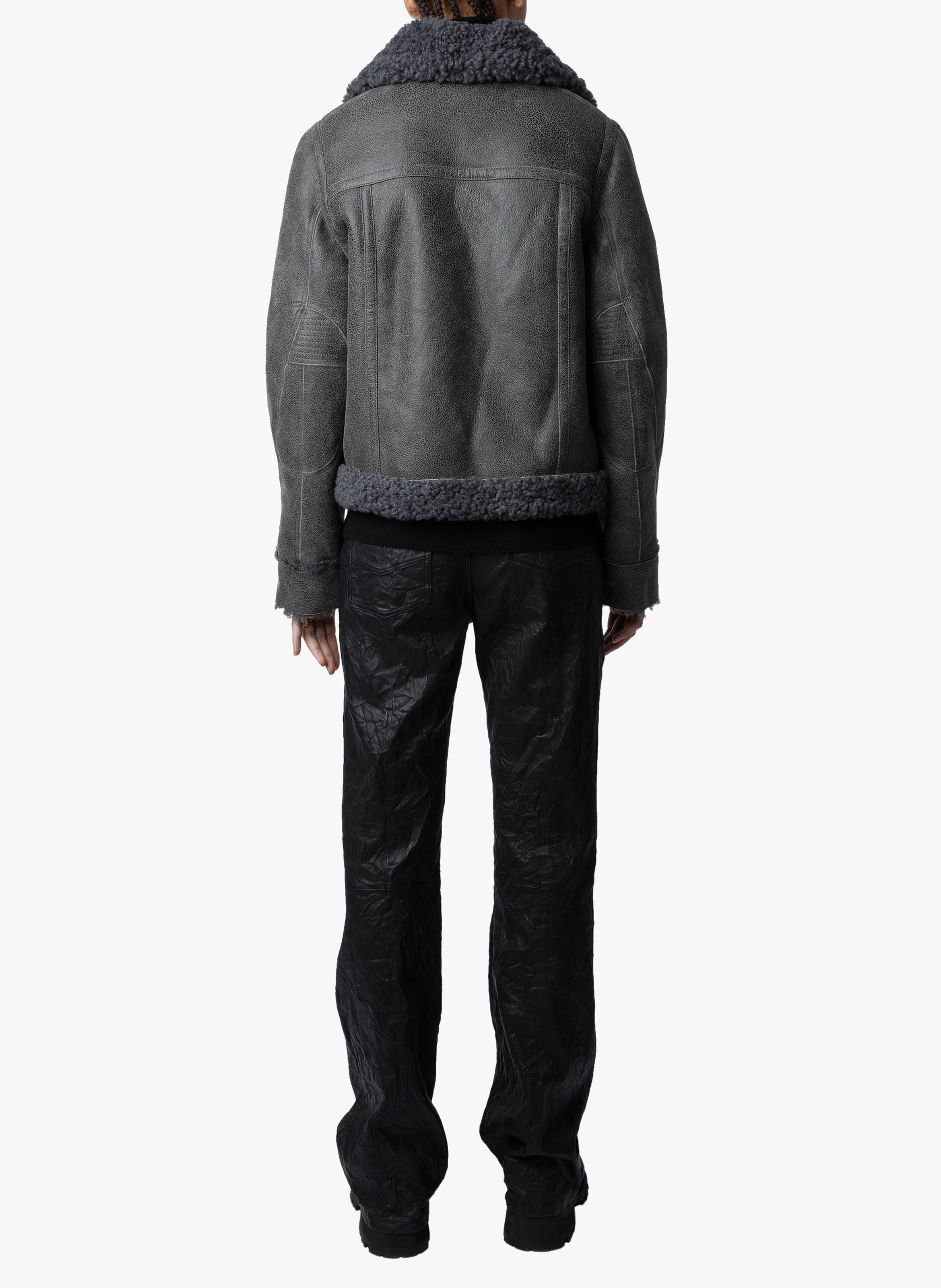 Blouson aviateur en cuir vieilli kady ZADIG&VOLTAIRE Gris