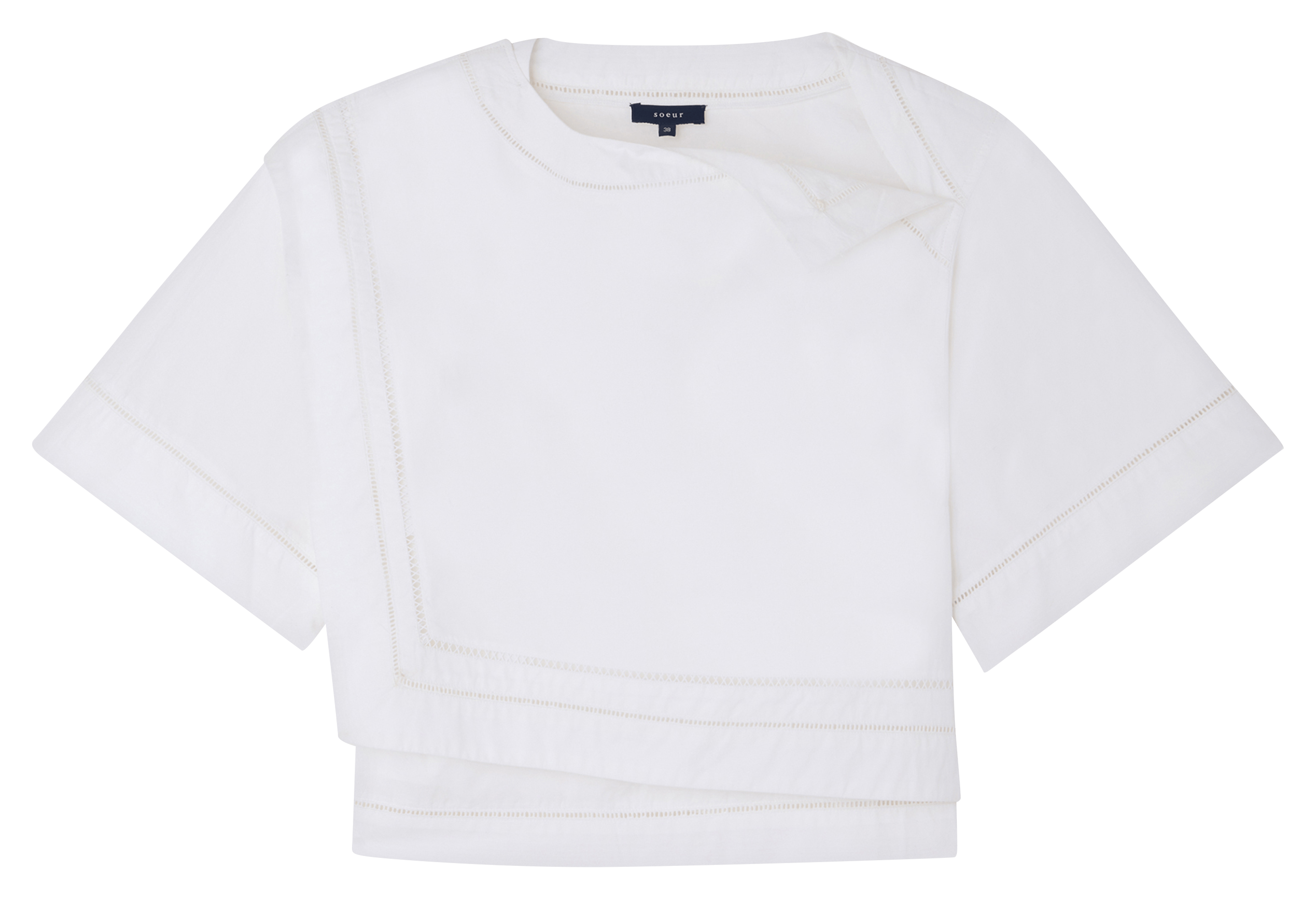 Top court col rond dégagé en coton irene SOEUR Blanc