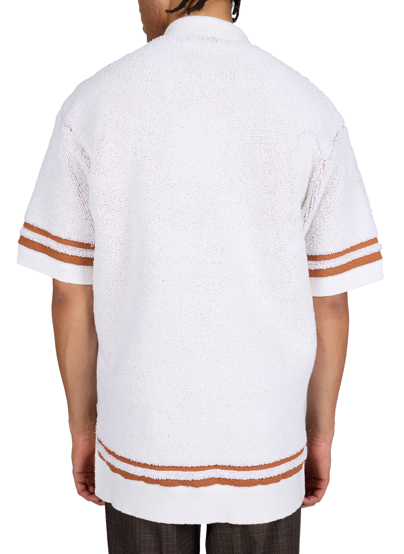 Pull maille bouclette éponge à col polo en coton mélangé LACOSTE Blanc