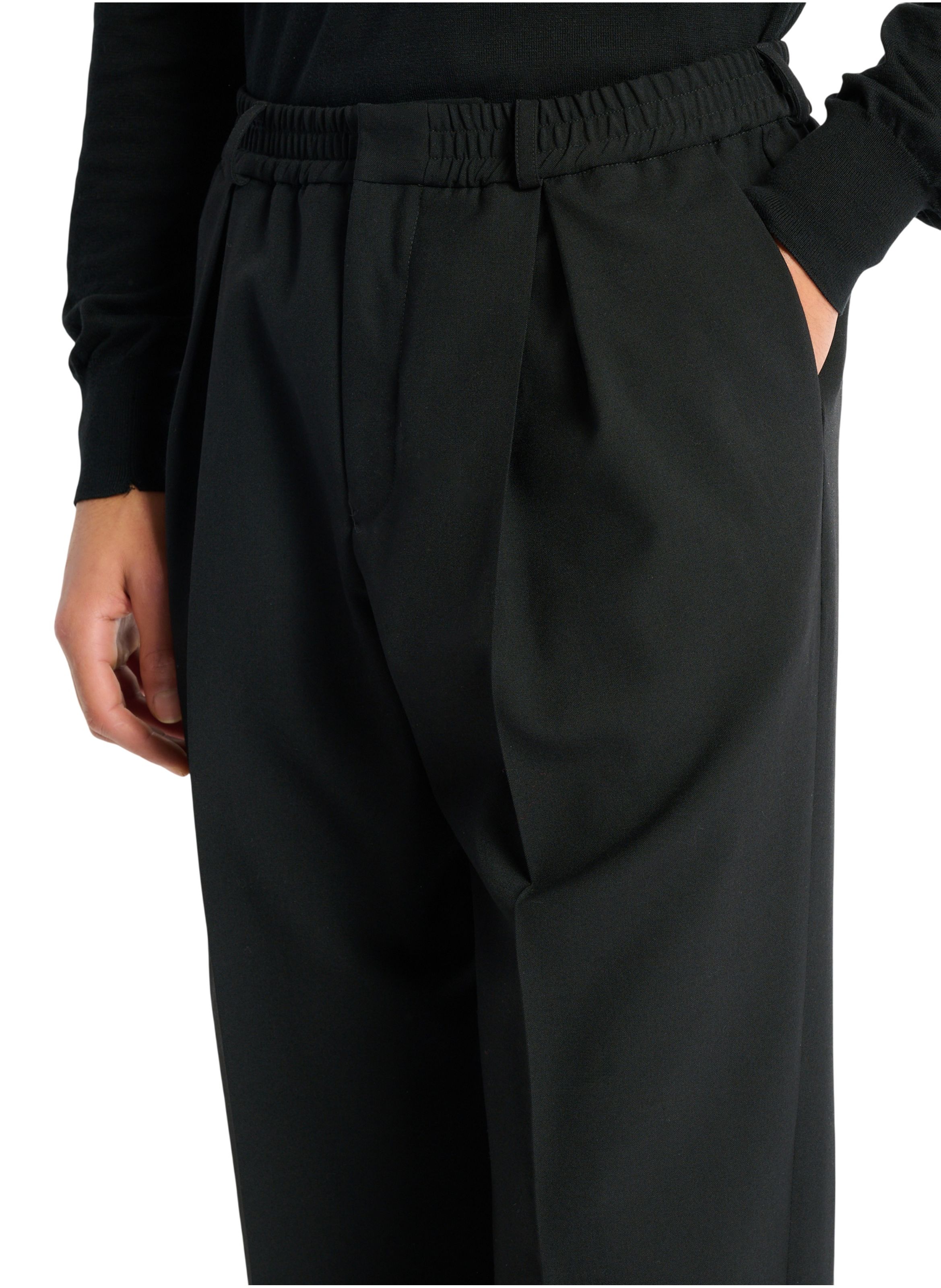 Pantalon à ceinture élastique en laine BALMAIN Noir