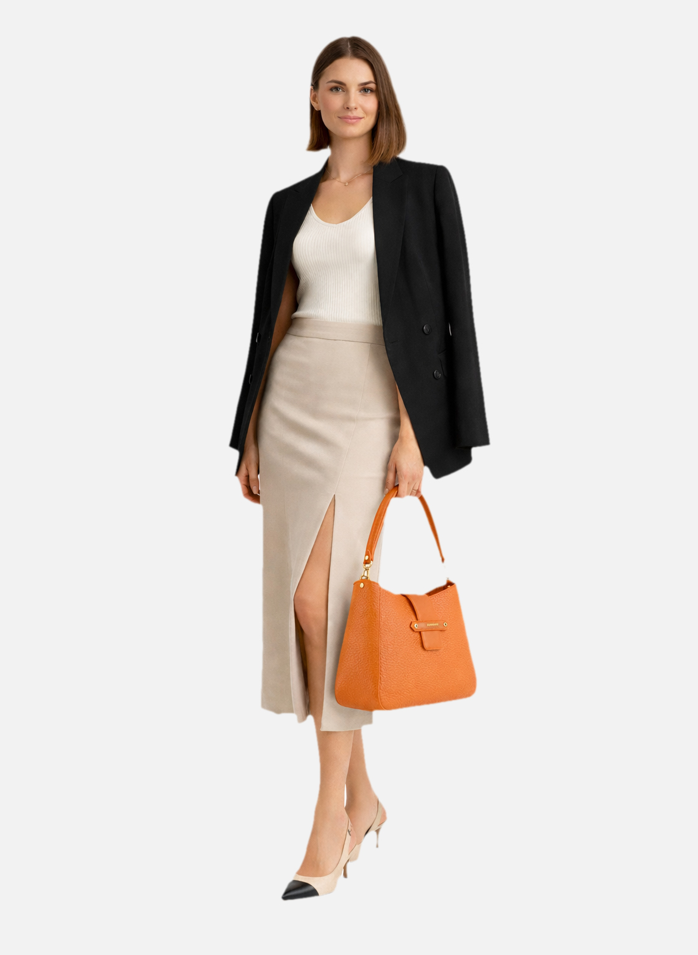 Fleuves | sac porté épaule gm en cuir de vachette | Orange POURCHET Femme