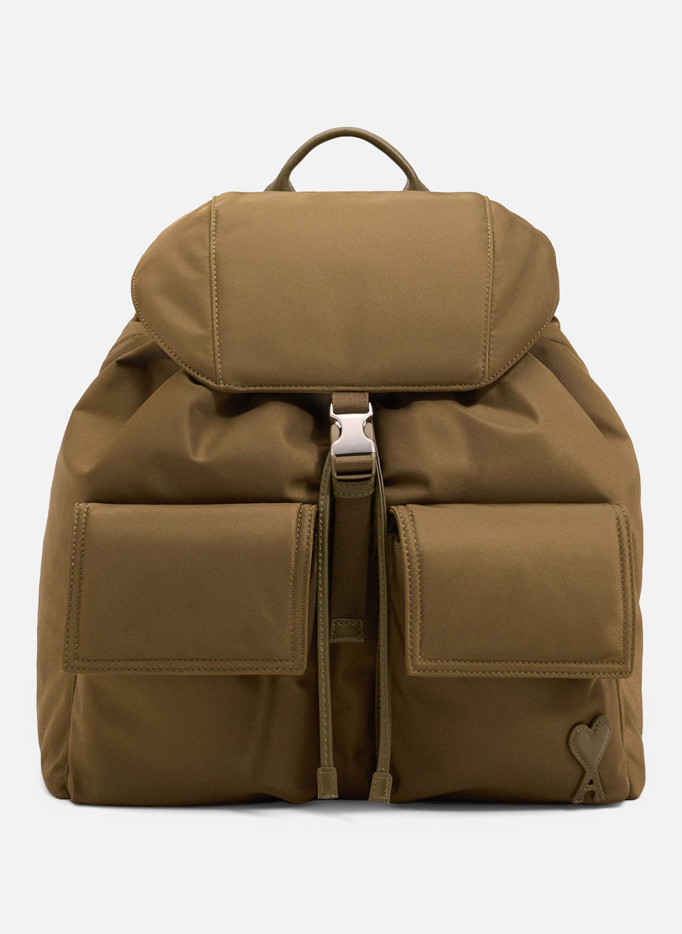 Sac à dos à rabat marcel unisexe en nylon AMI PARIS Marron