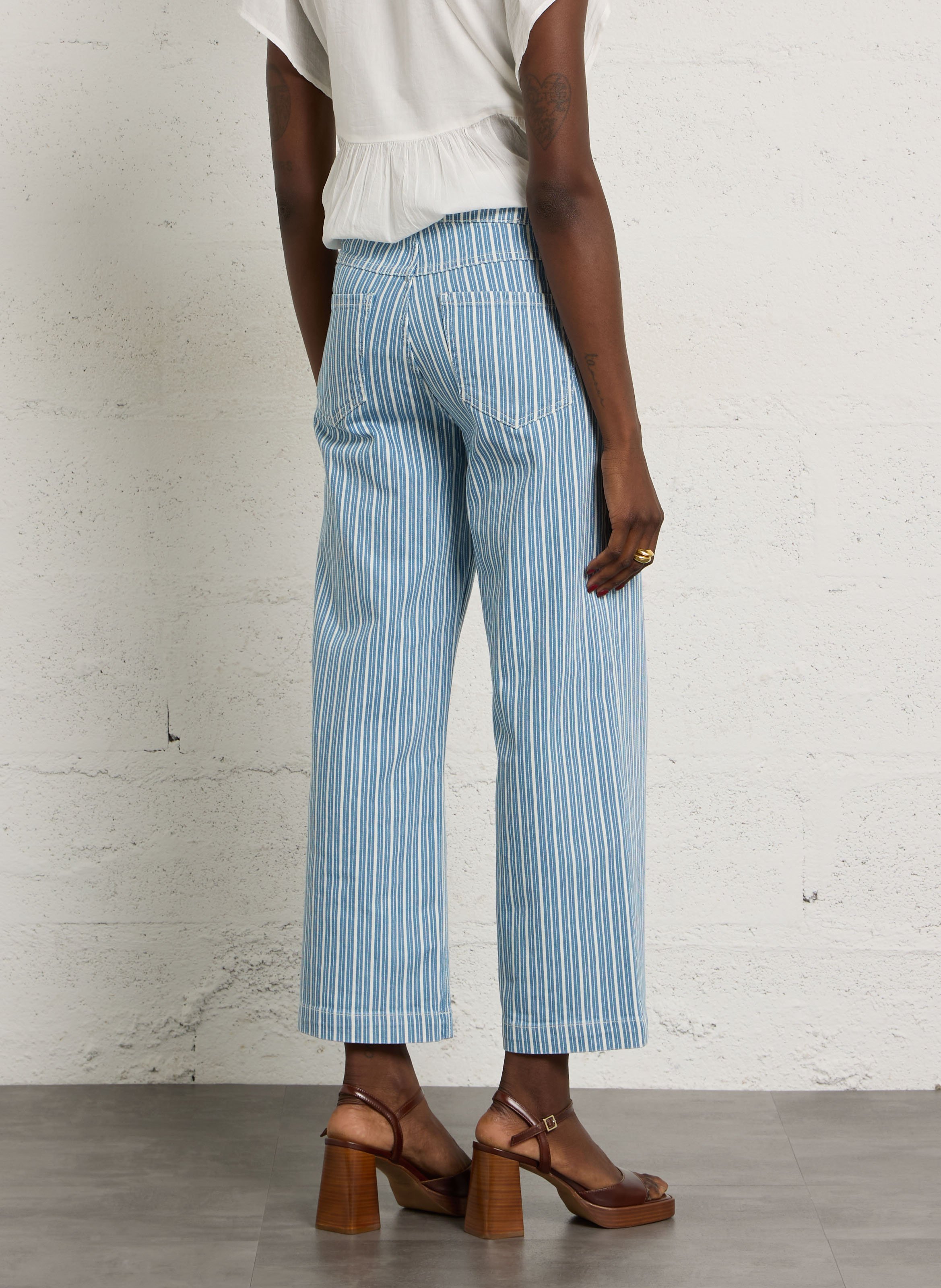 Jean cropped en coton mélangé rayé rosie MAISON 123 Bleu