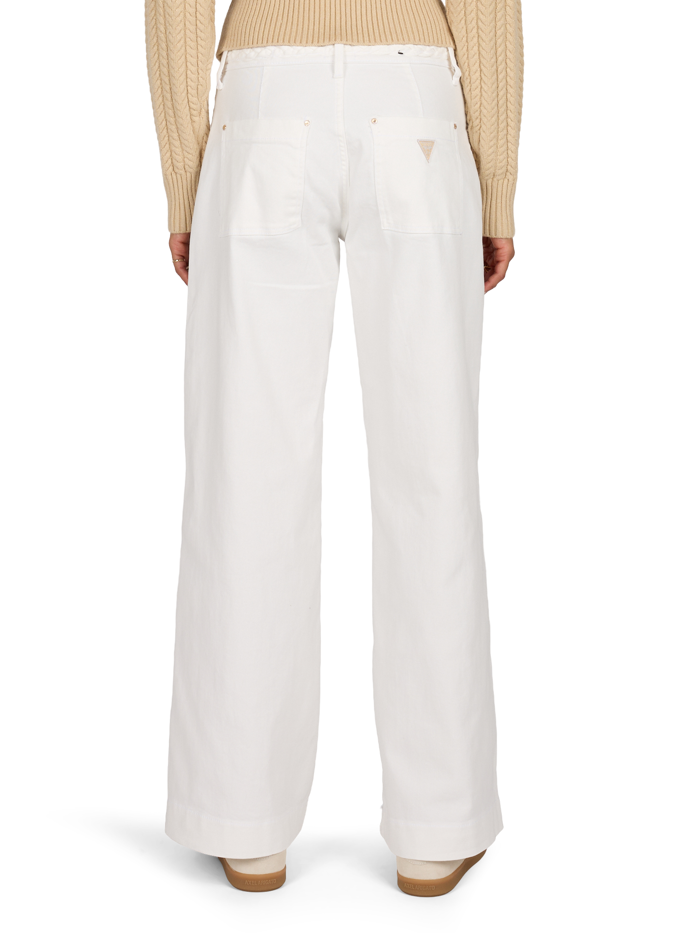 High-waisted palazzo pants with braided waist in blended cotton. GUESS White