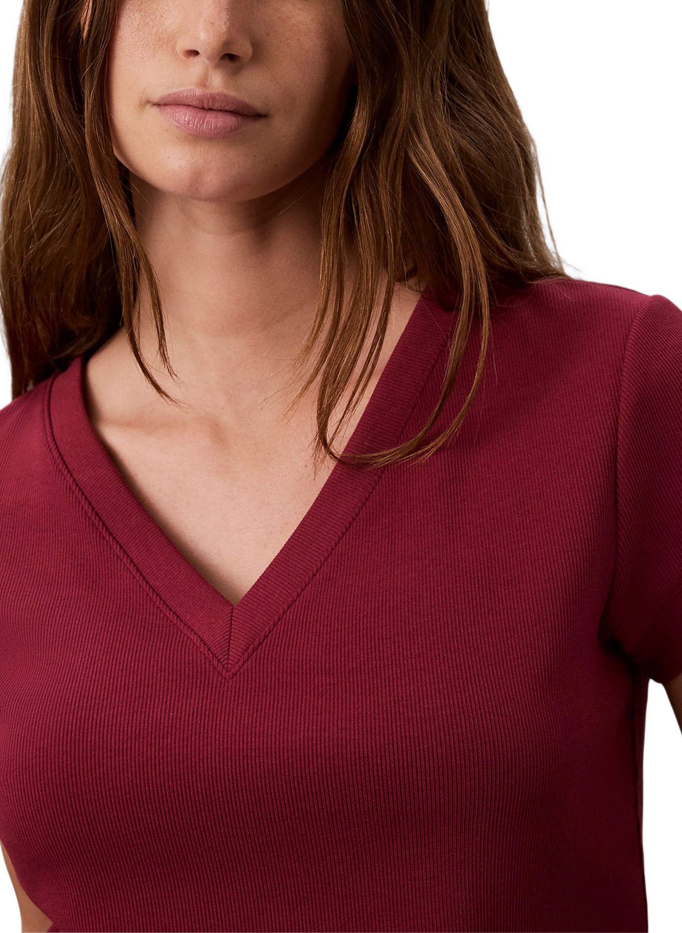 T-shirt col V en coton mélangé CALVIN KLEIN Rouge
