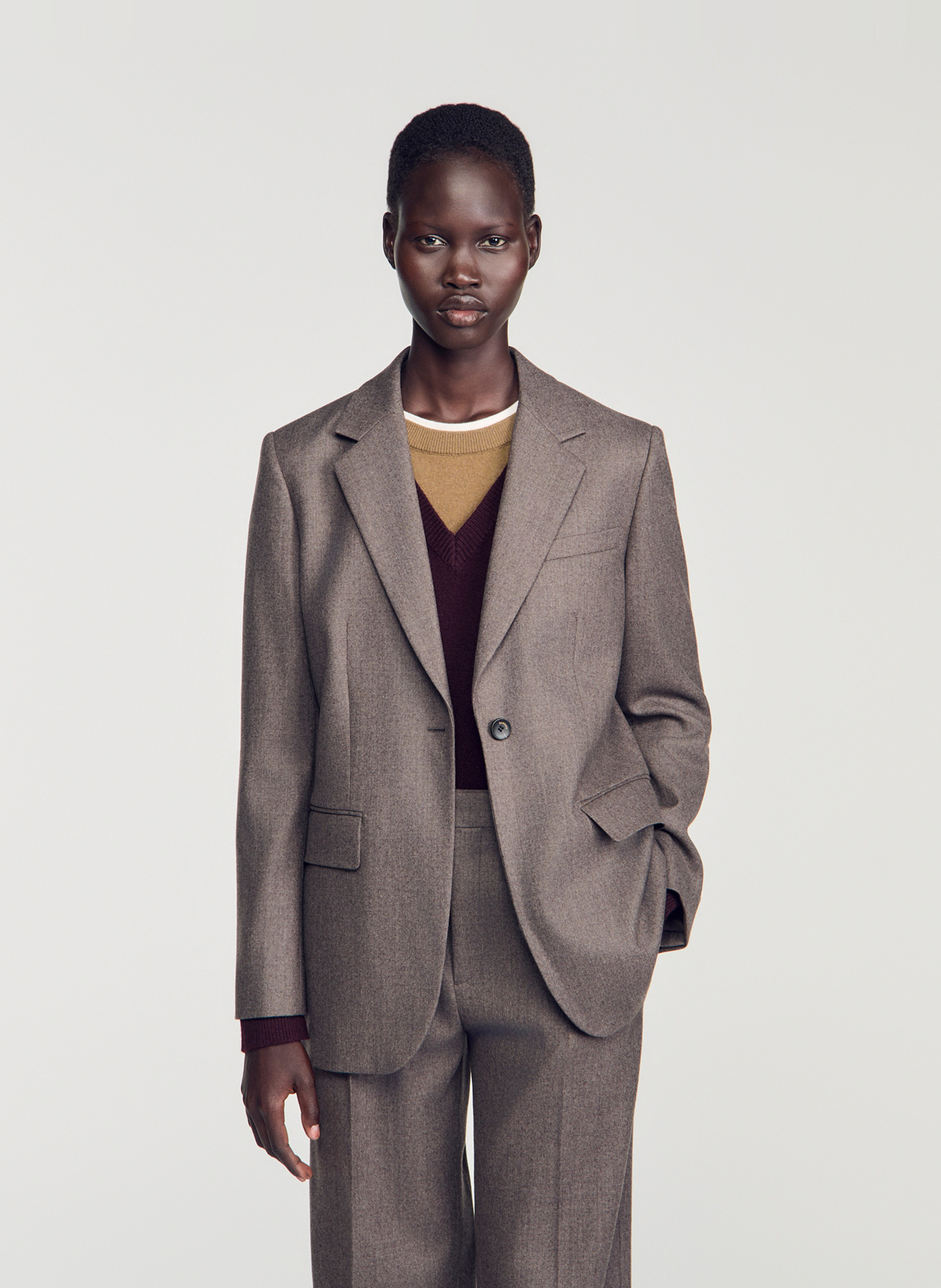 Veste de tailleur droite en laine SANDRO Beige