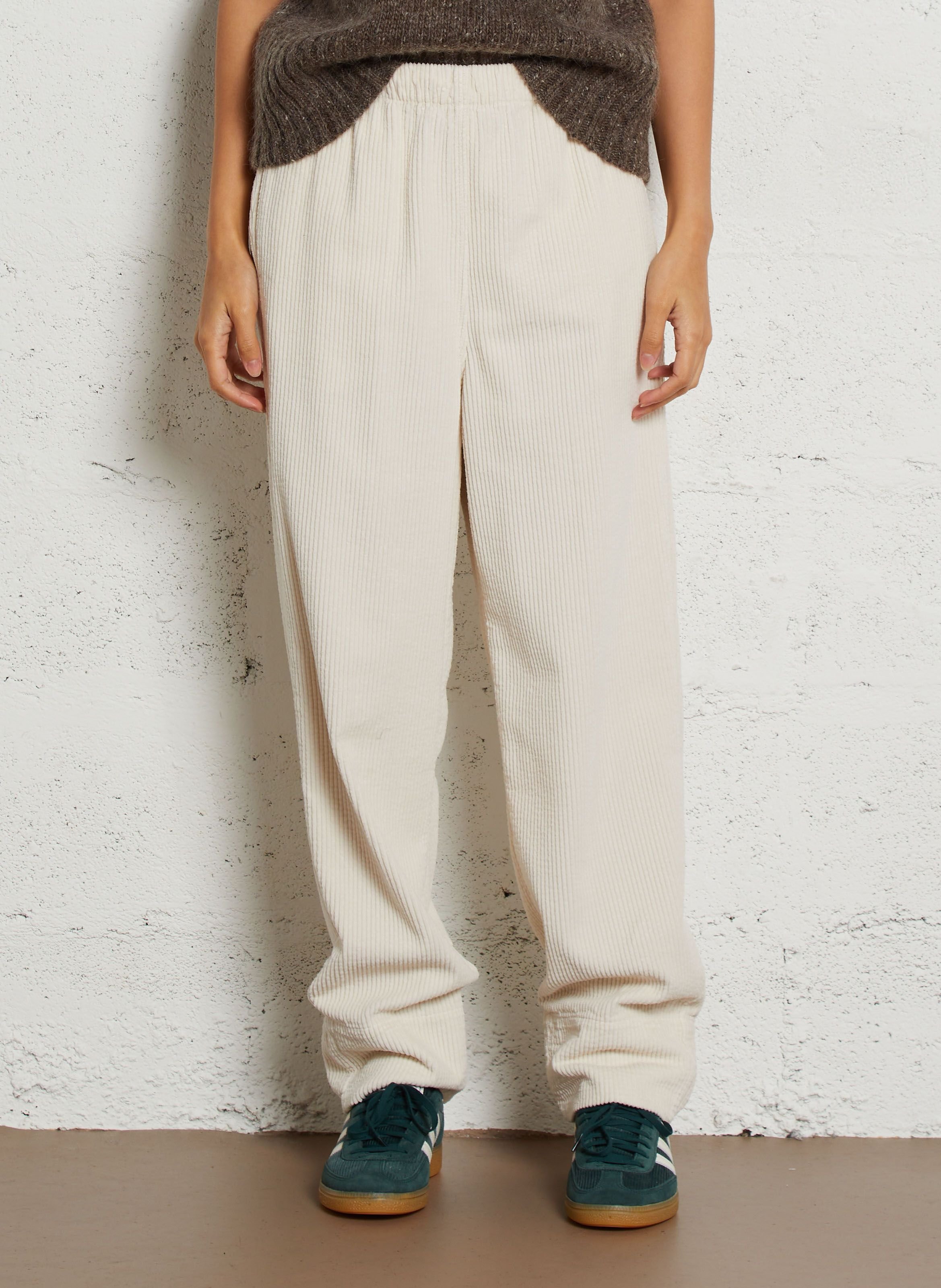 AMERICAN VINTAGE Pantalon large taille haute en velours côtelé padow Beige