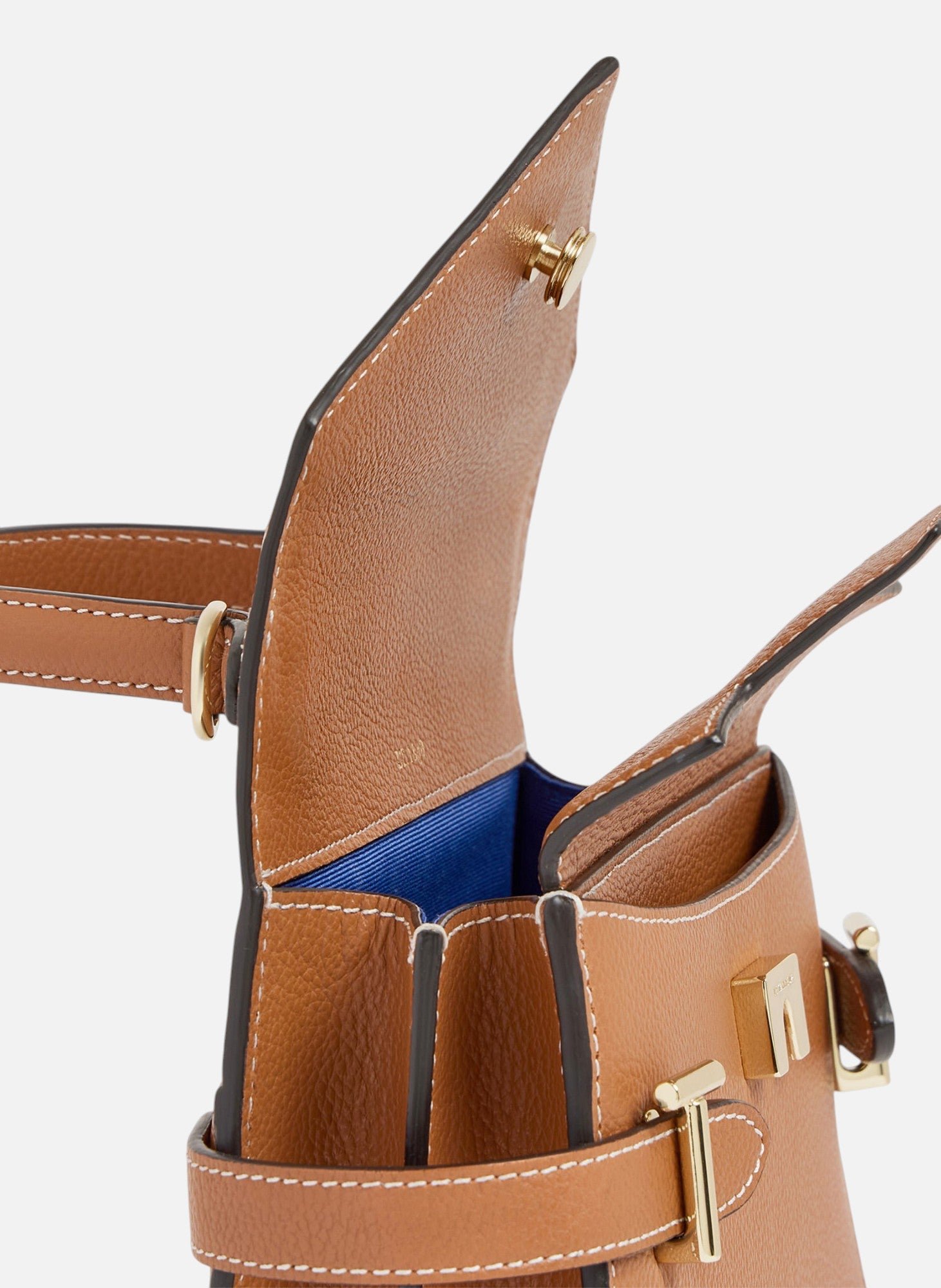 Petit sac à main double rabat emilie en cuir grainé Marron