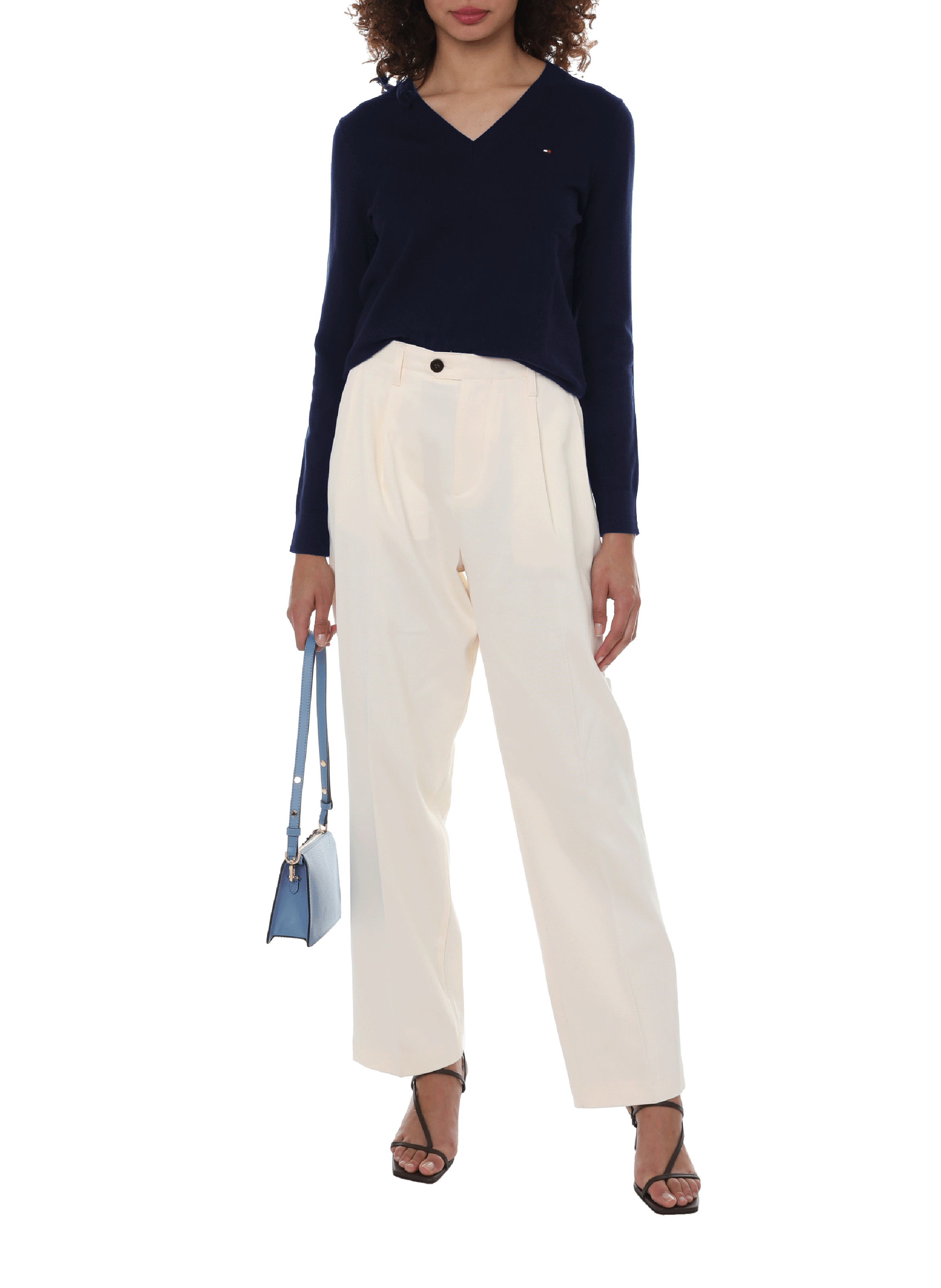 Pull col V en coton mélangé TOMMY HILFIGER Bleu