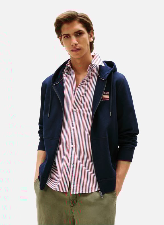 Cotton and nylon hoodie with zip Blue by TOMMY HILFIGER TOMMY HILFIGER Cotton and nylon hoodie with zip Blue