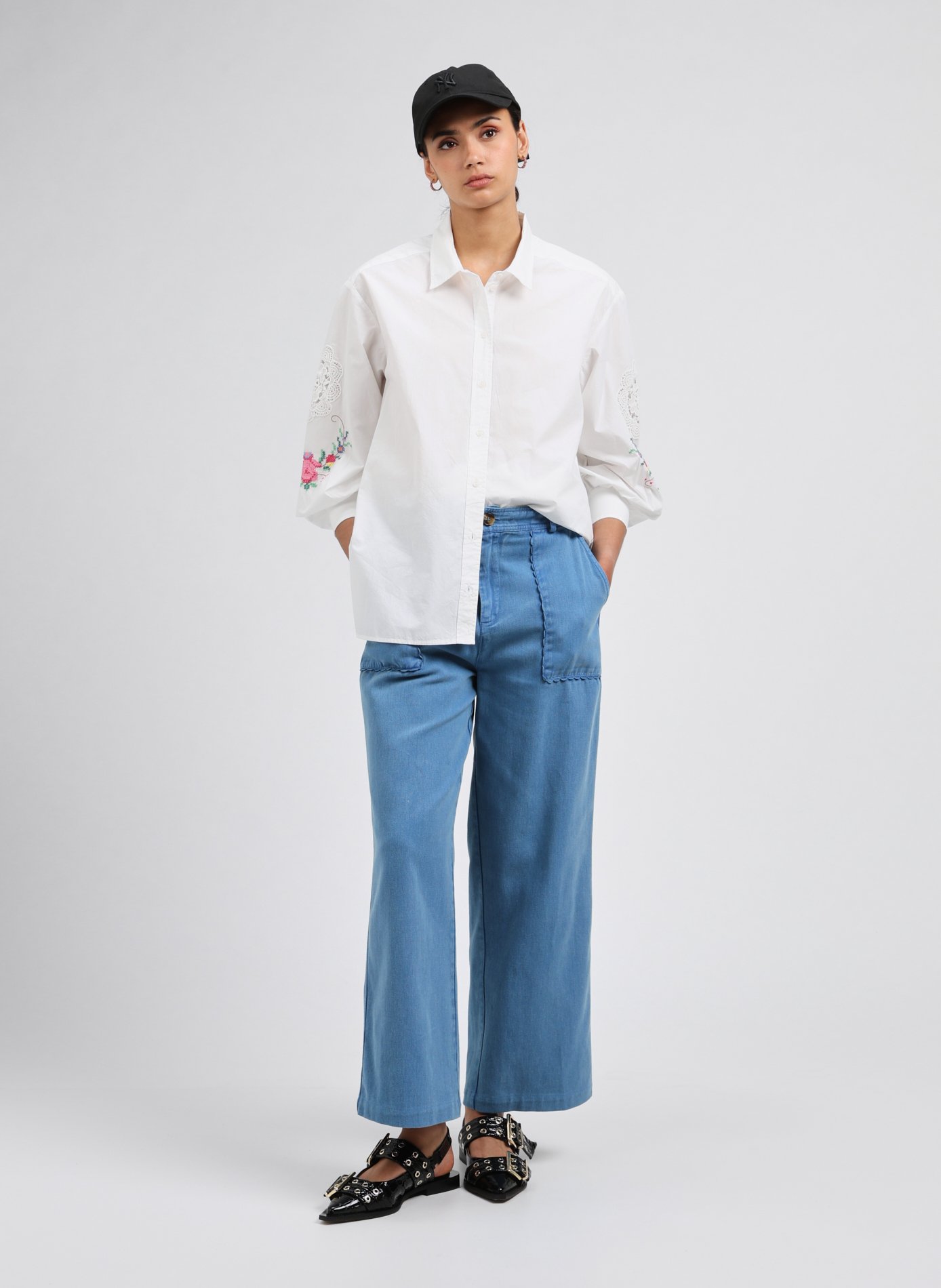Pantalon sergé en coton LOUISE MISHA Bleu