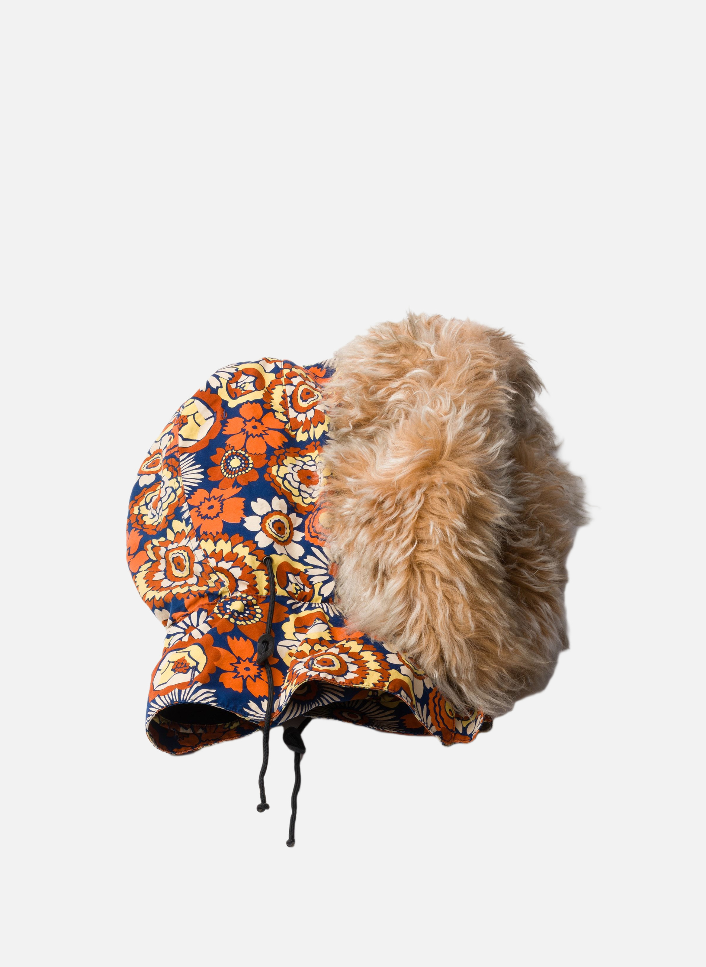 Capuche en popeline imprimée et shearling PRADA Orange