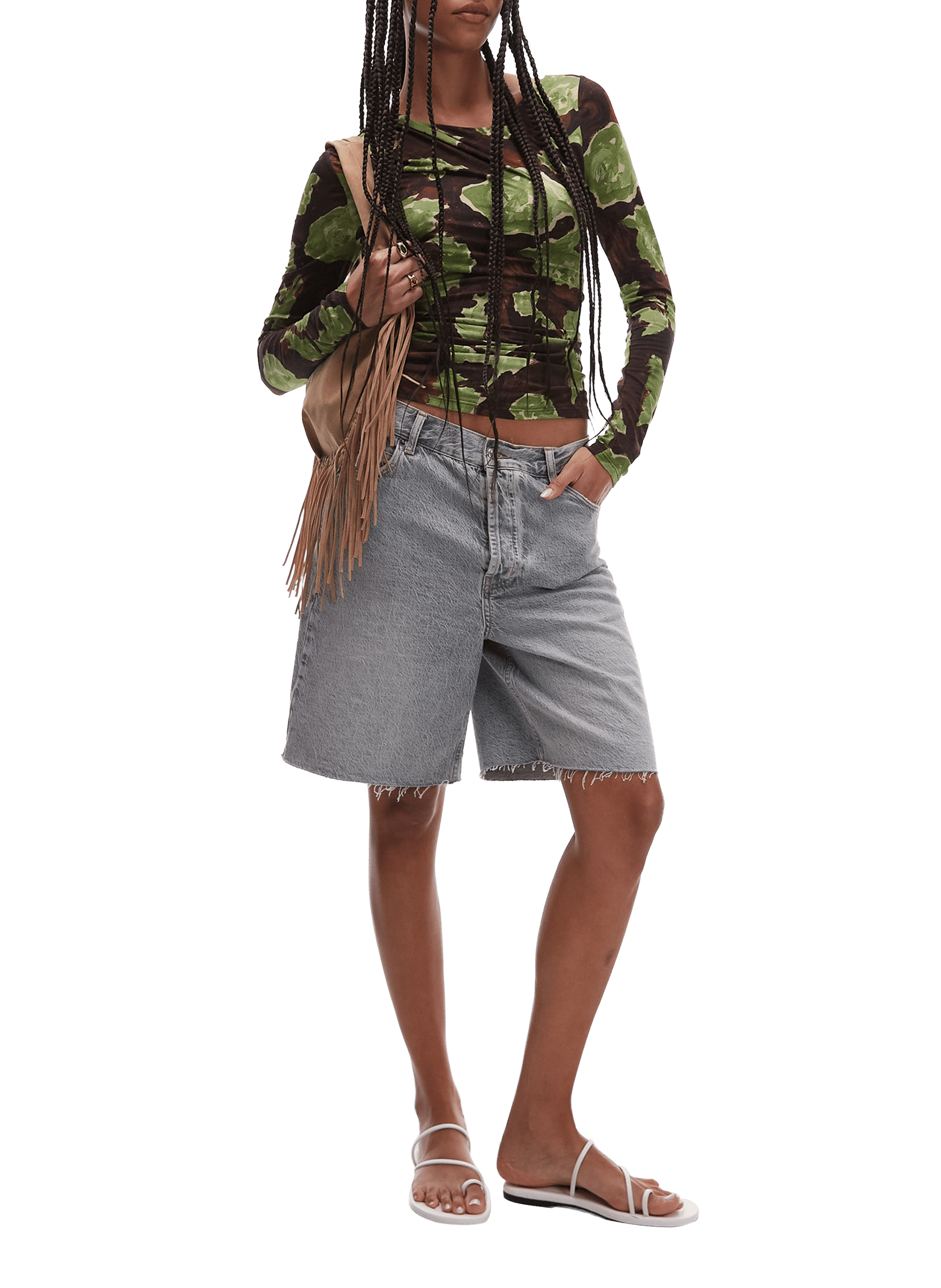 Top asymétrique imprimé fleuri en coton TOPSHOP Marron