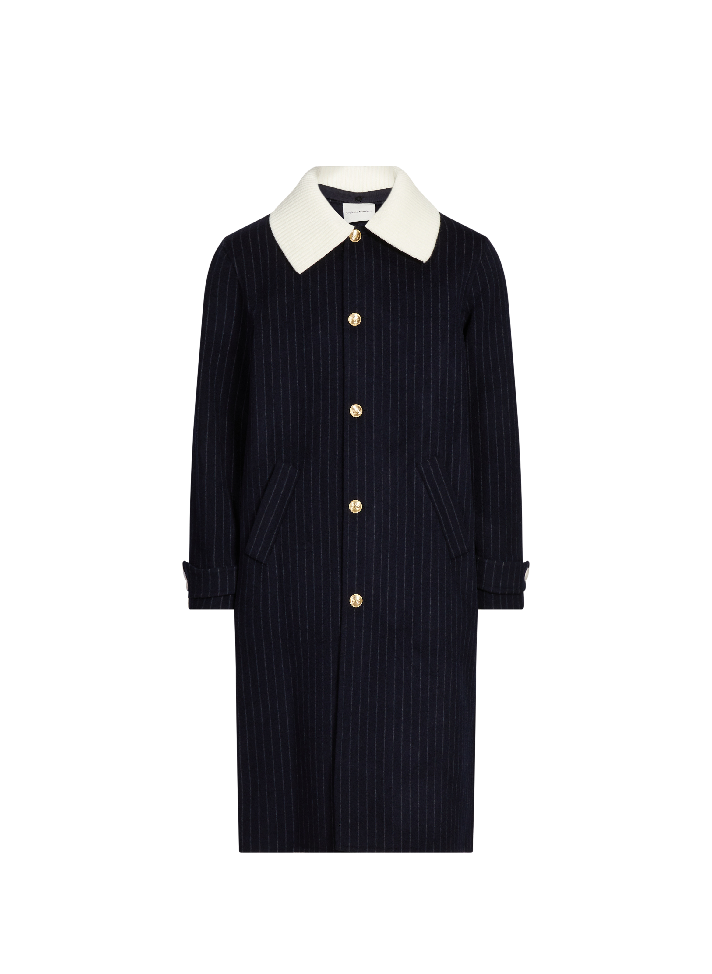 DROLE DE MONSIEUR Manteau long à col côtelé en laine mélangée Bleu