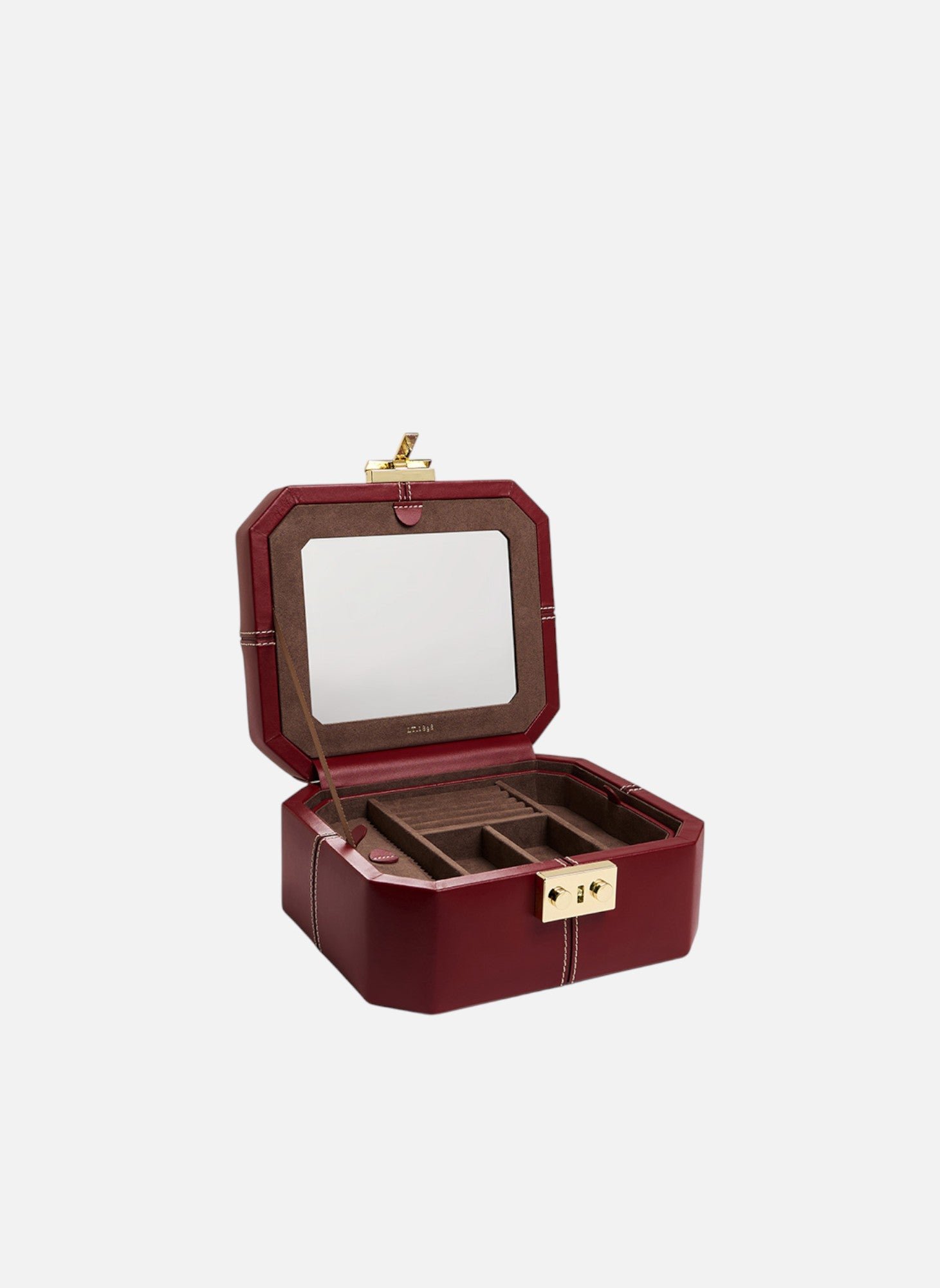 Petite boîte à bijoux fermoir t en cuir LE TANNEUR Rouge