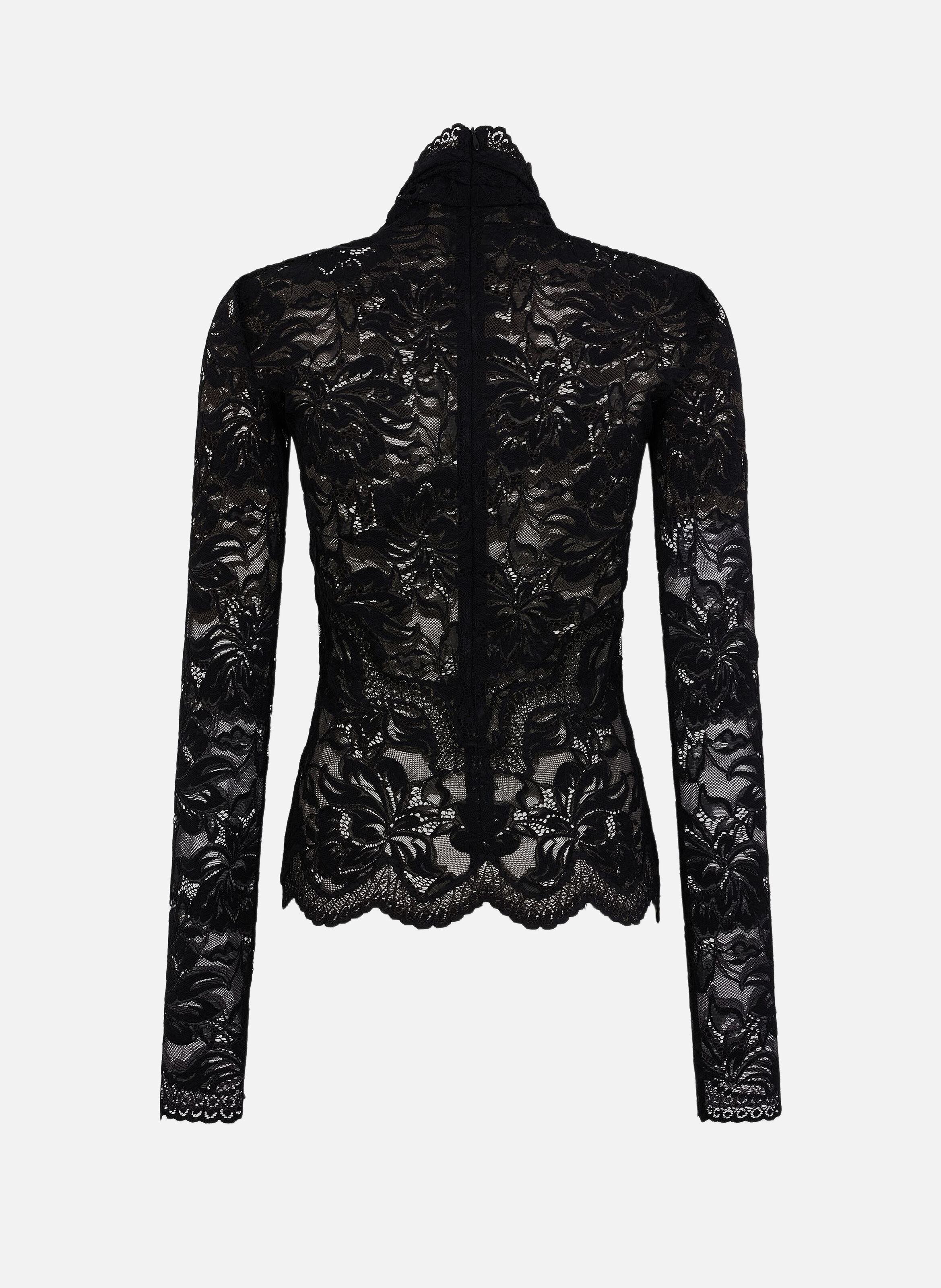Top manches longues en dentelle col montant RABANNE Noir