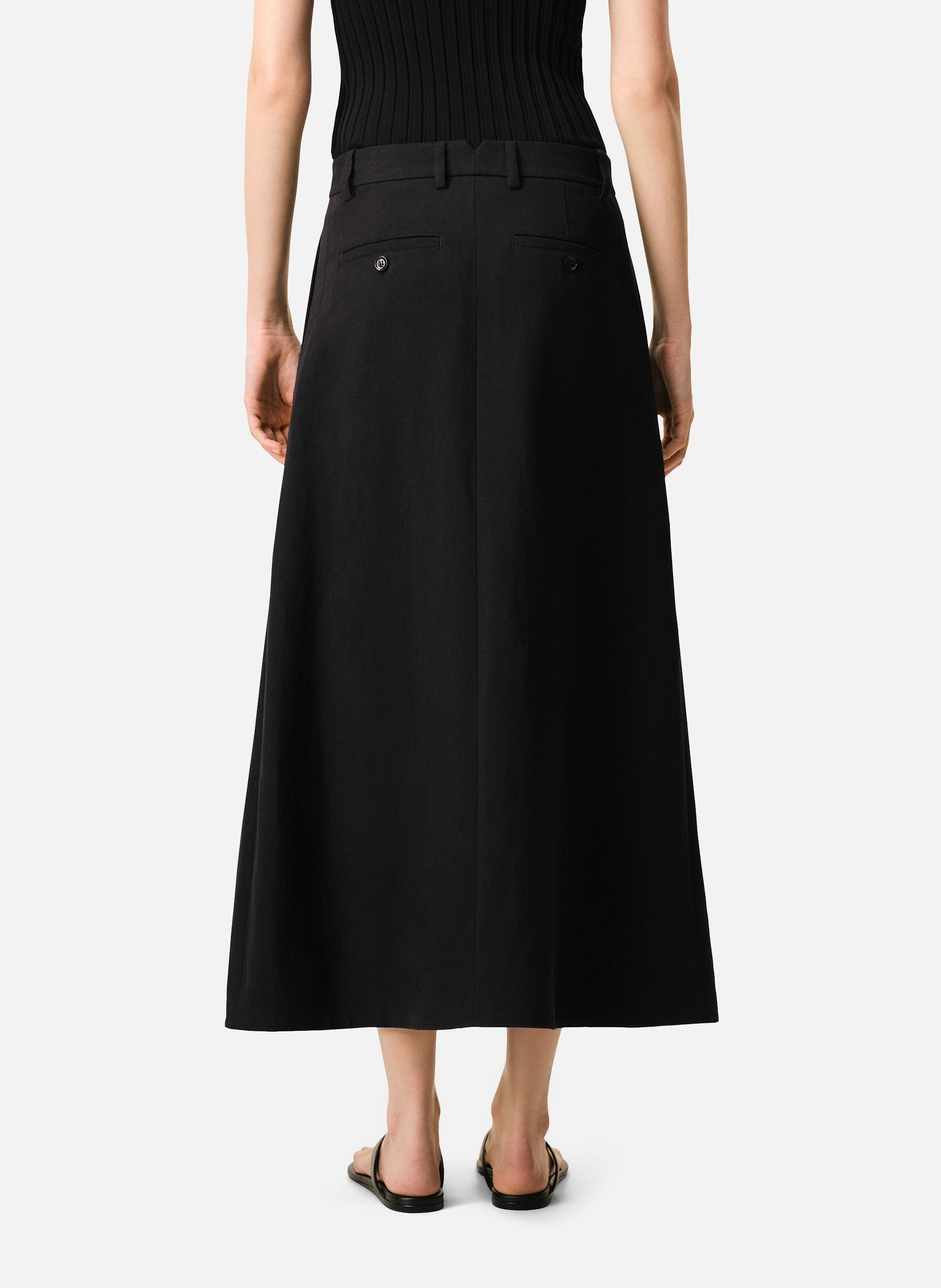 Longue jupe trapèze construction tailleur en lin mélangé AMI PARIS Noir