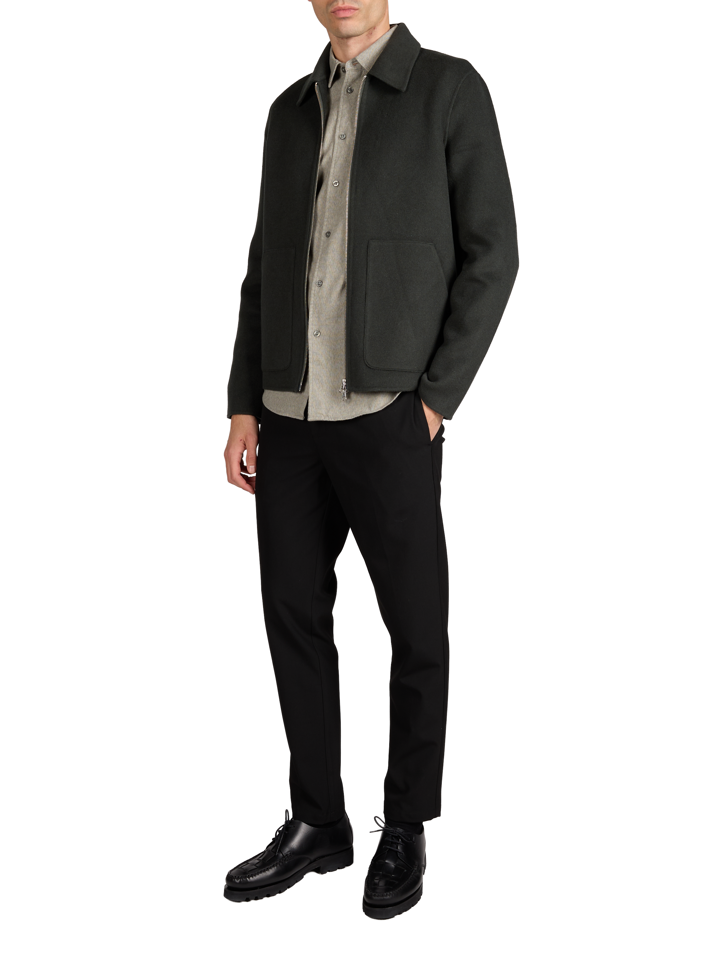 Straight coat with classic collar in blended wool SAMSOE SAMSOE Khaki