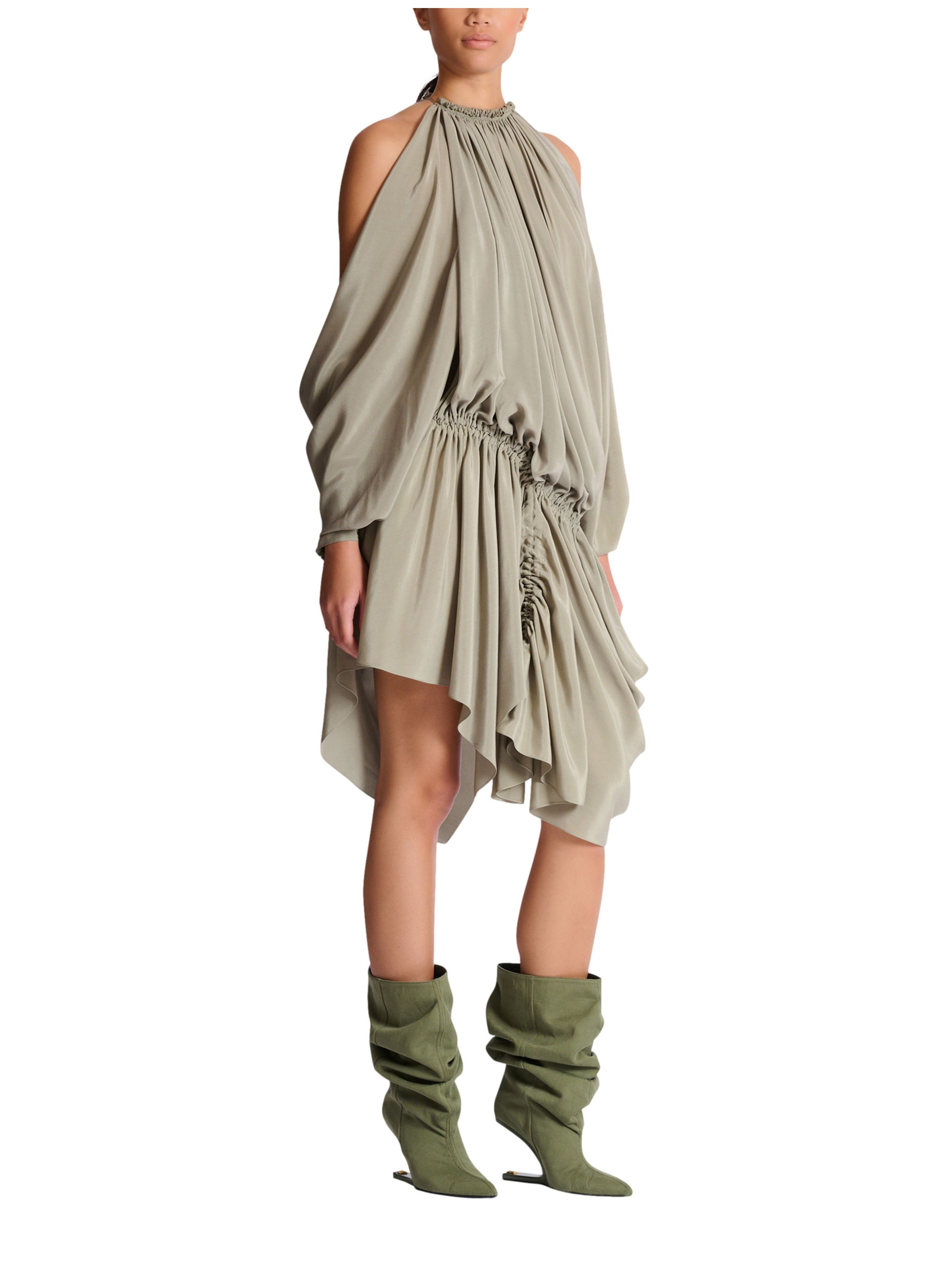 Robe drapée en crêpe de soie BALMAIN Vert