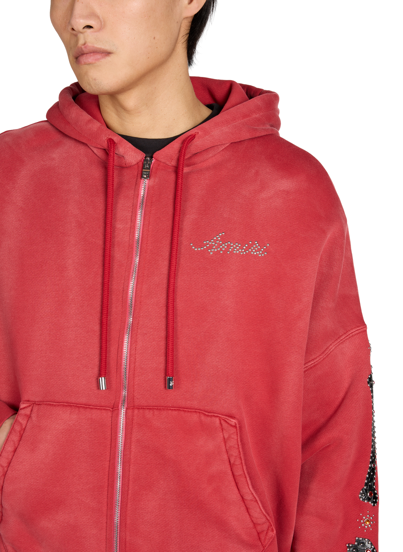 Oversized zip-up cotton hoodie with hood AMIRI Red
