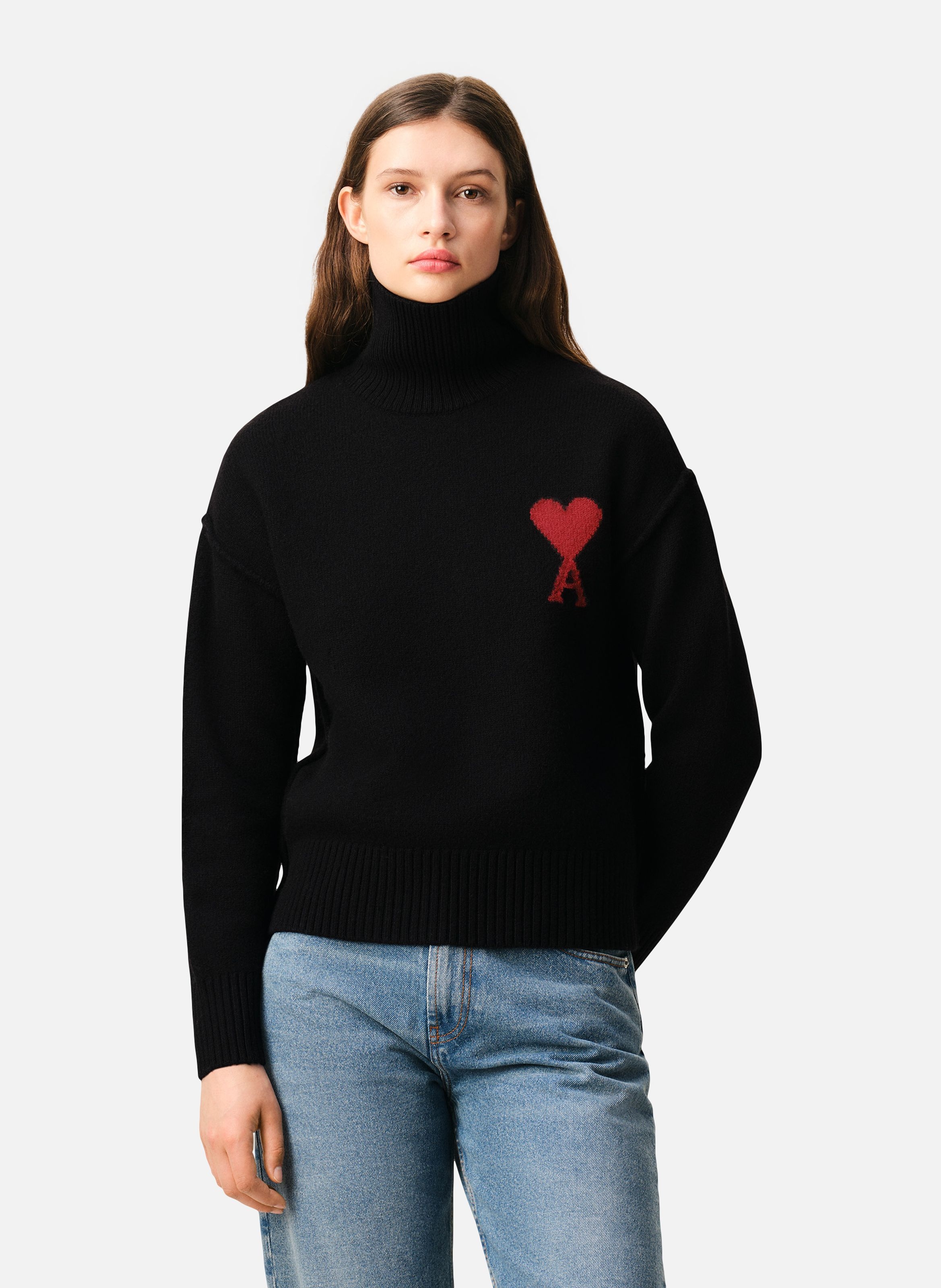 Pull Col Cheminée Ami De Coeur En Laine unisexe AMI PARIS Noir