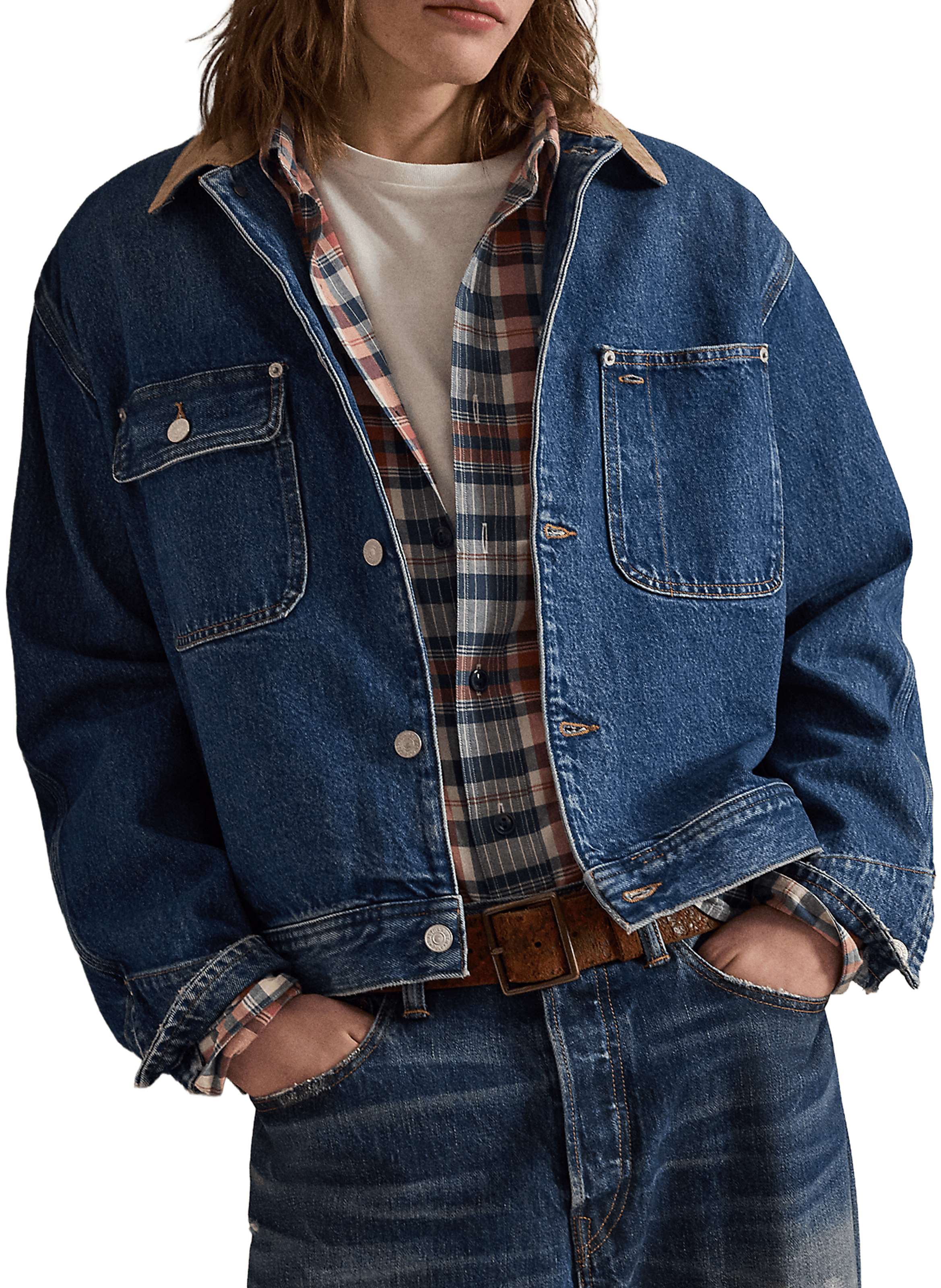 Veste droite courte Dungaree en denim de coton POLO RALPH LAUREN Bleu