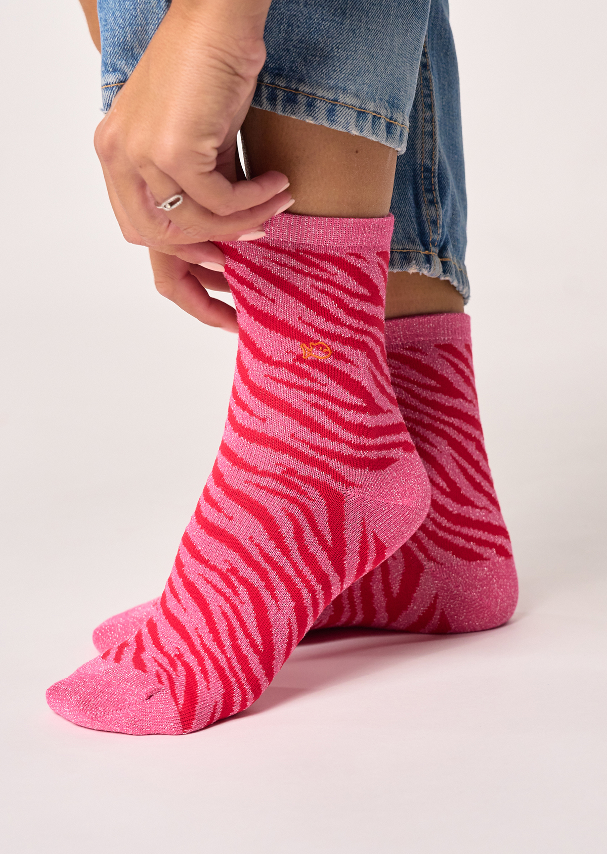 Chaussettes en coton peigné zèbre Rose