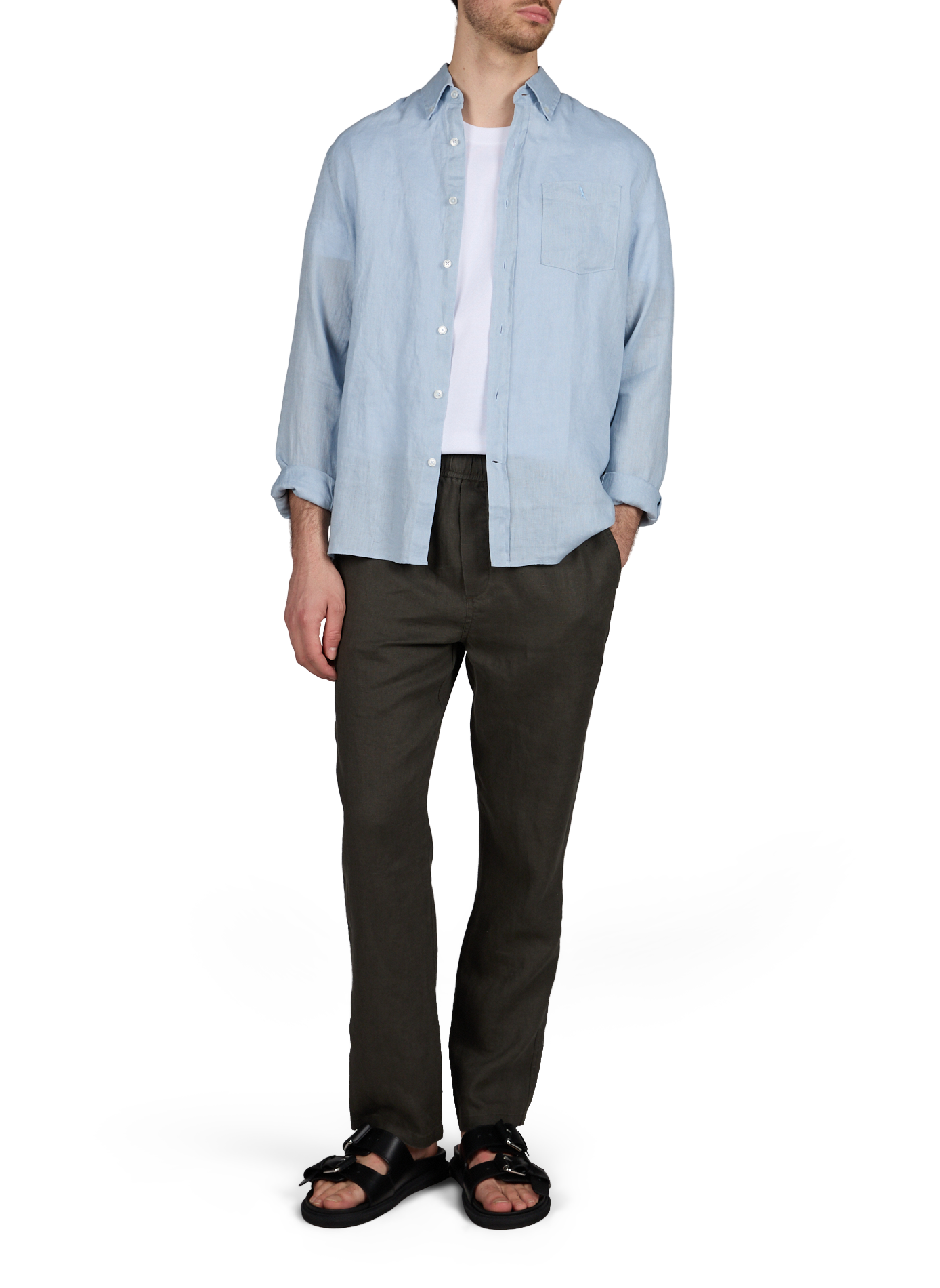 Shirt with American collar in linen AIGLE Blue