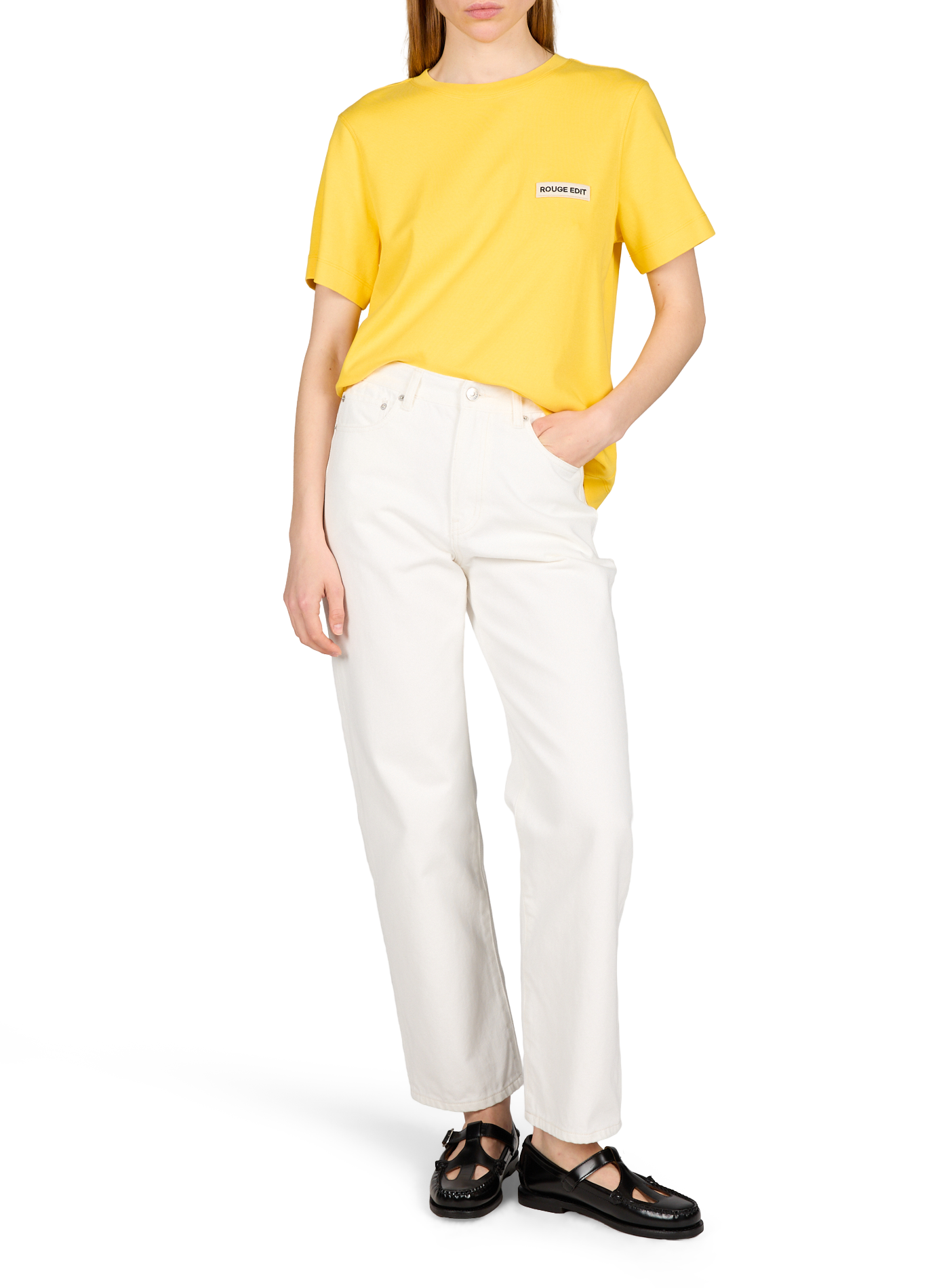 T-shirt with logo embroidery on chest in cotton. ROUGE EDIT Yellow