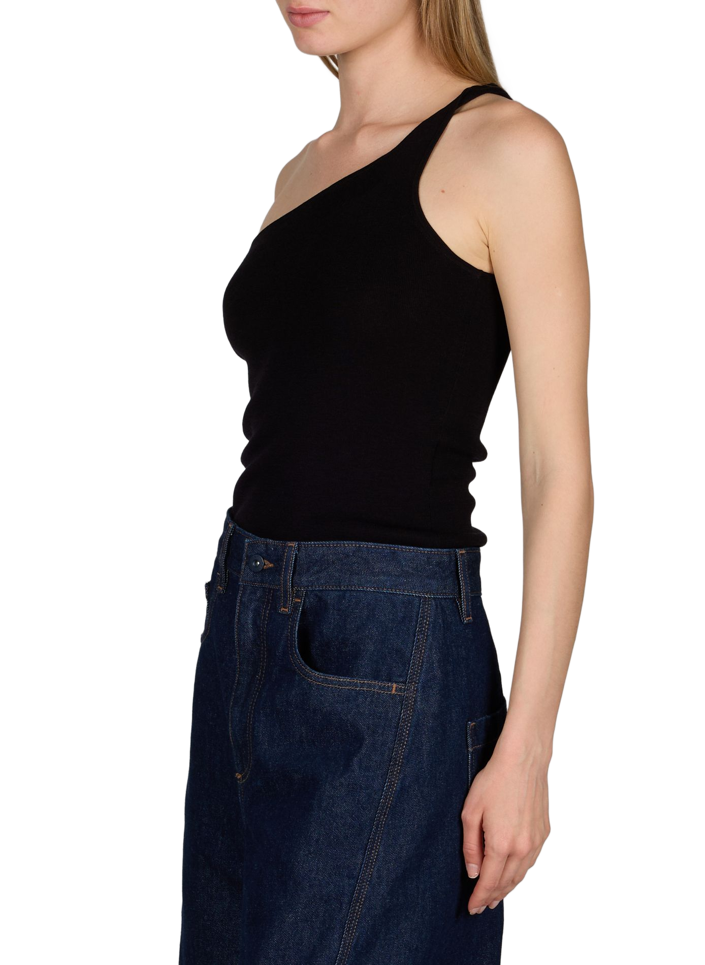 Asymmetrical Wool and Silk Top ALMADA Black