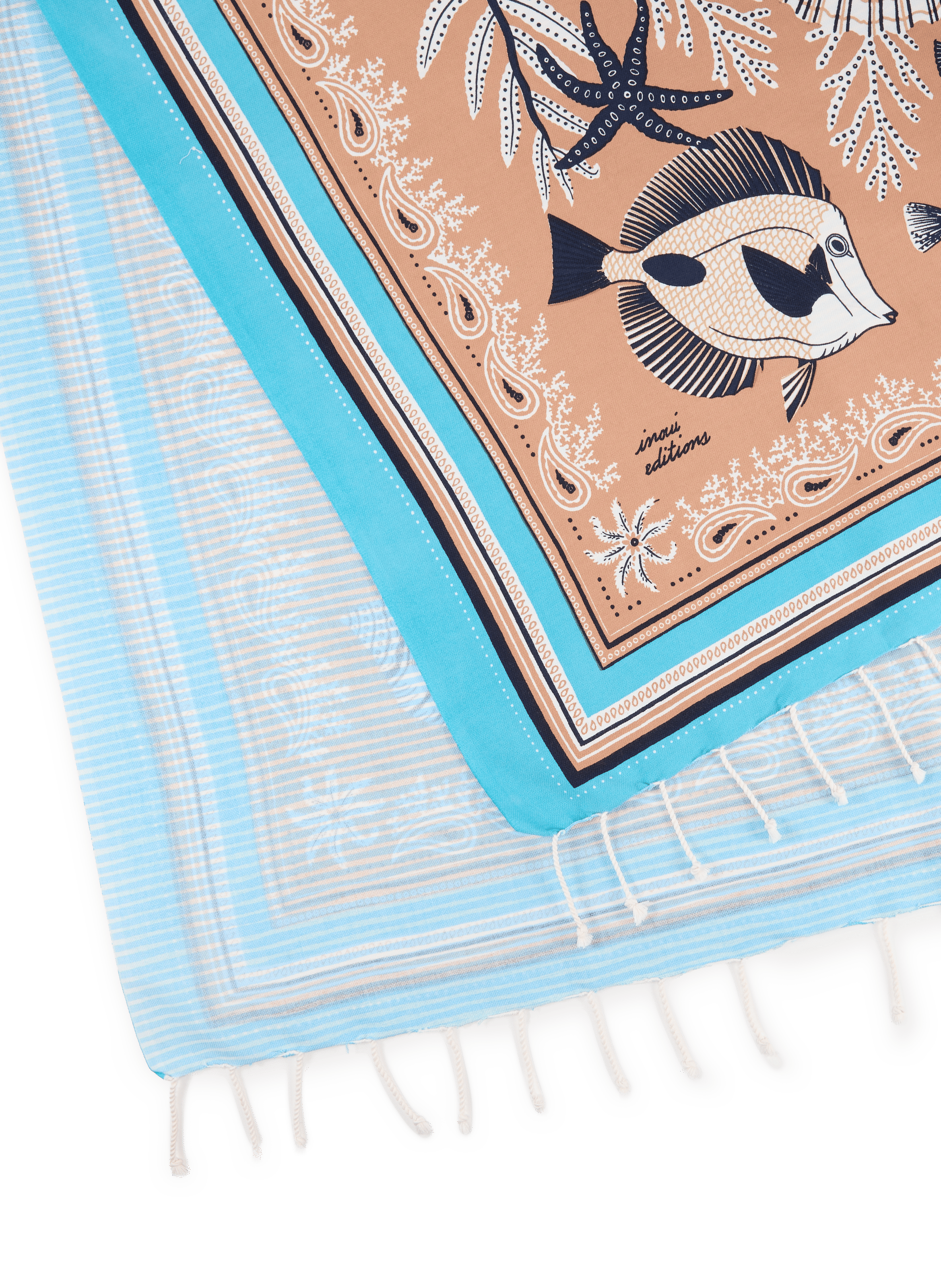 Fouta Neptune imprimée en coton INOUI EDITIONS Marron