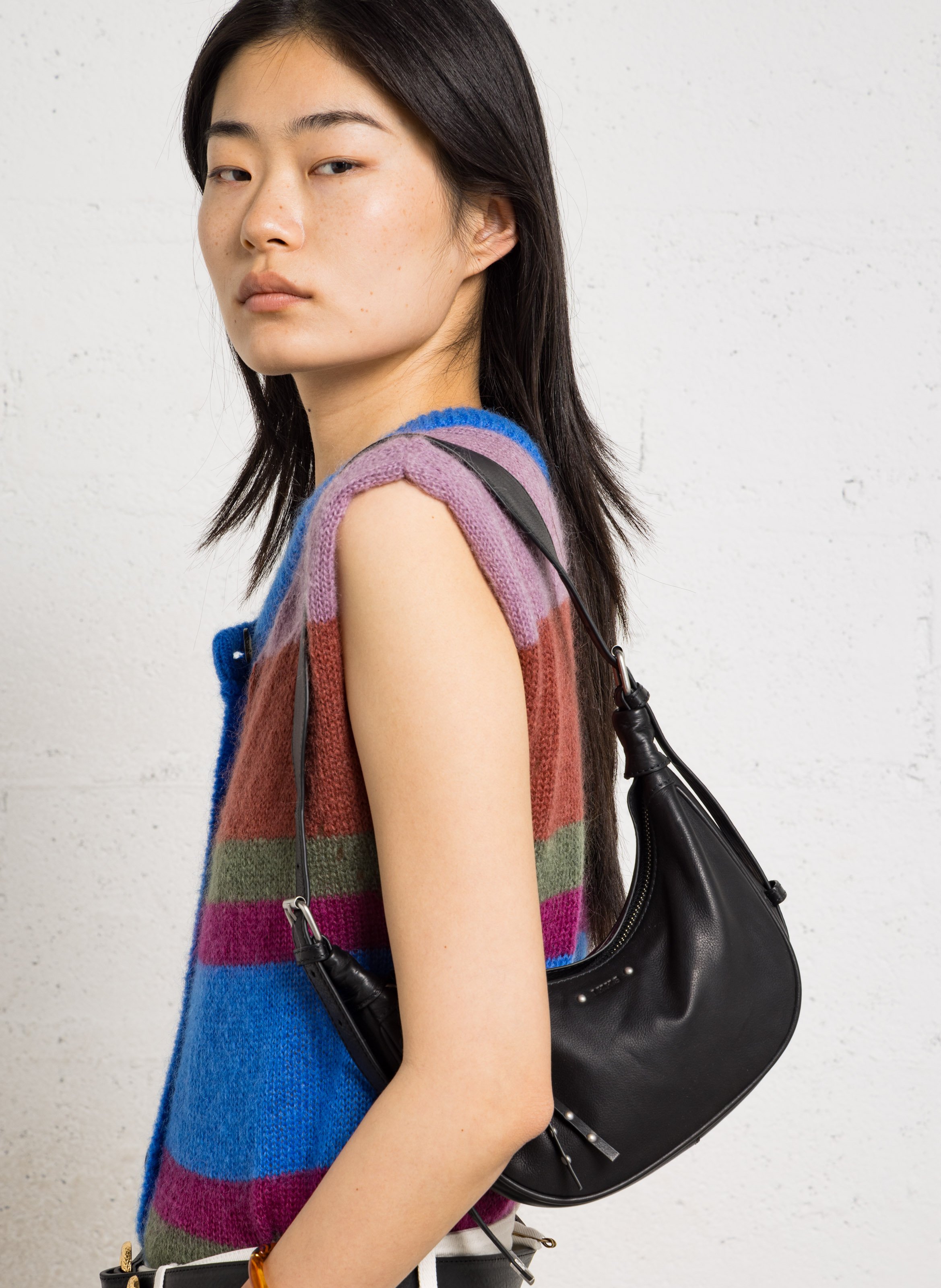 Sac demi-lune en cuir grainé allane s IKKS Noir