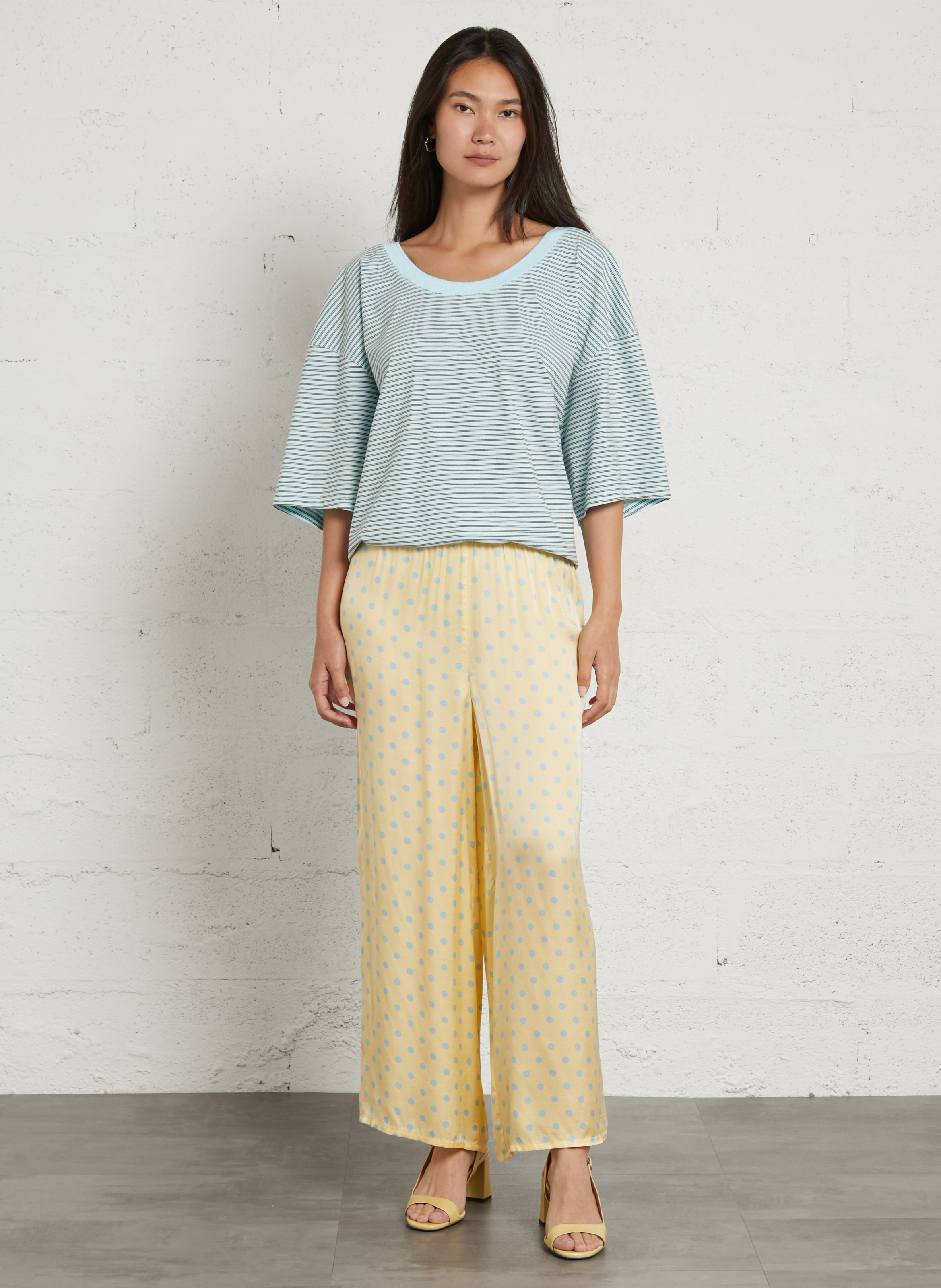 Pantalon large fluide à pois bovalow AMERICAN VINTAGE Jaune