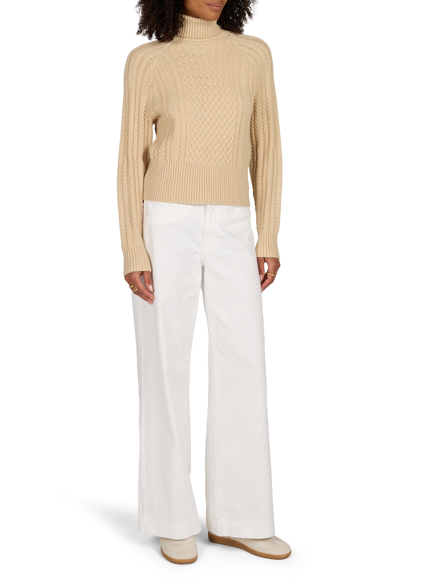 High-waisted palazzo pants with braided waist in blended cotton. GUESS White