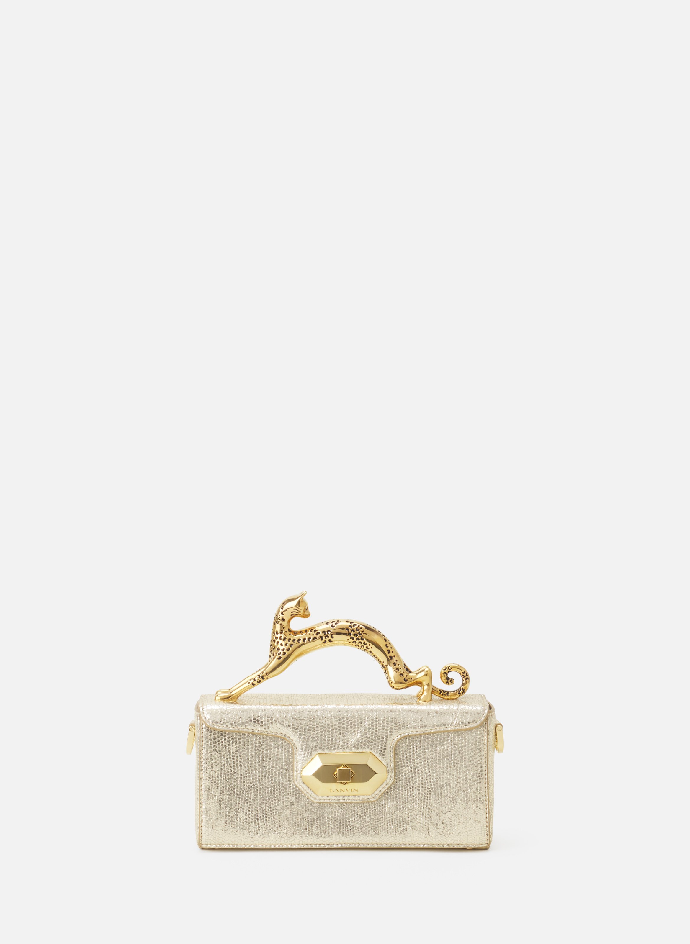 Sac pencil cat nano en cuir métallisé craquelé LANVIN Argent
