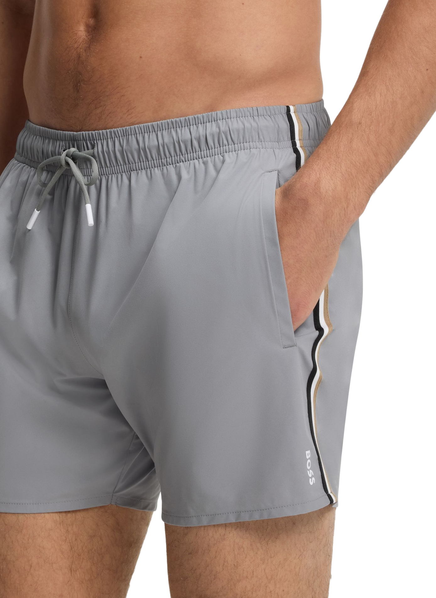 Short de bain Iconic court à rayures  HUGO BOSS Gris