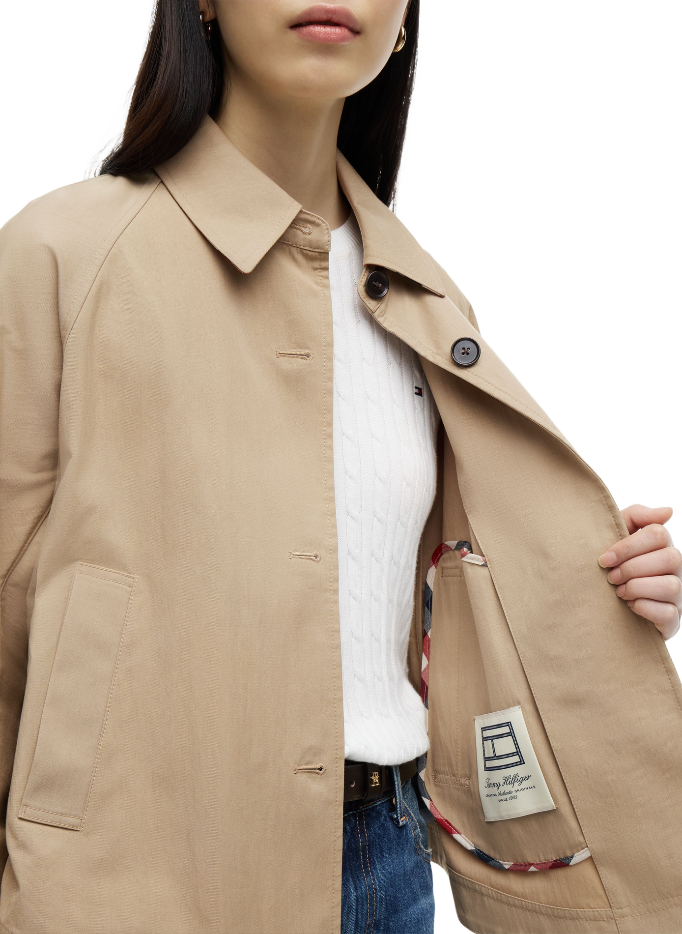 Jacket with classic collar in blended cotton TOMMY HILFIGER Beige