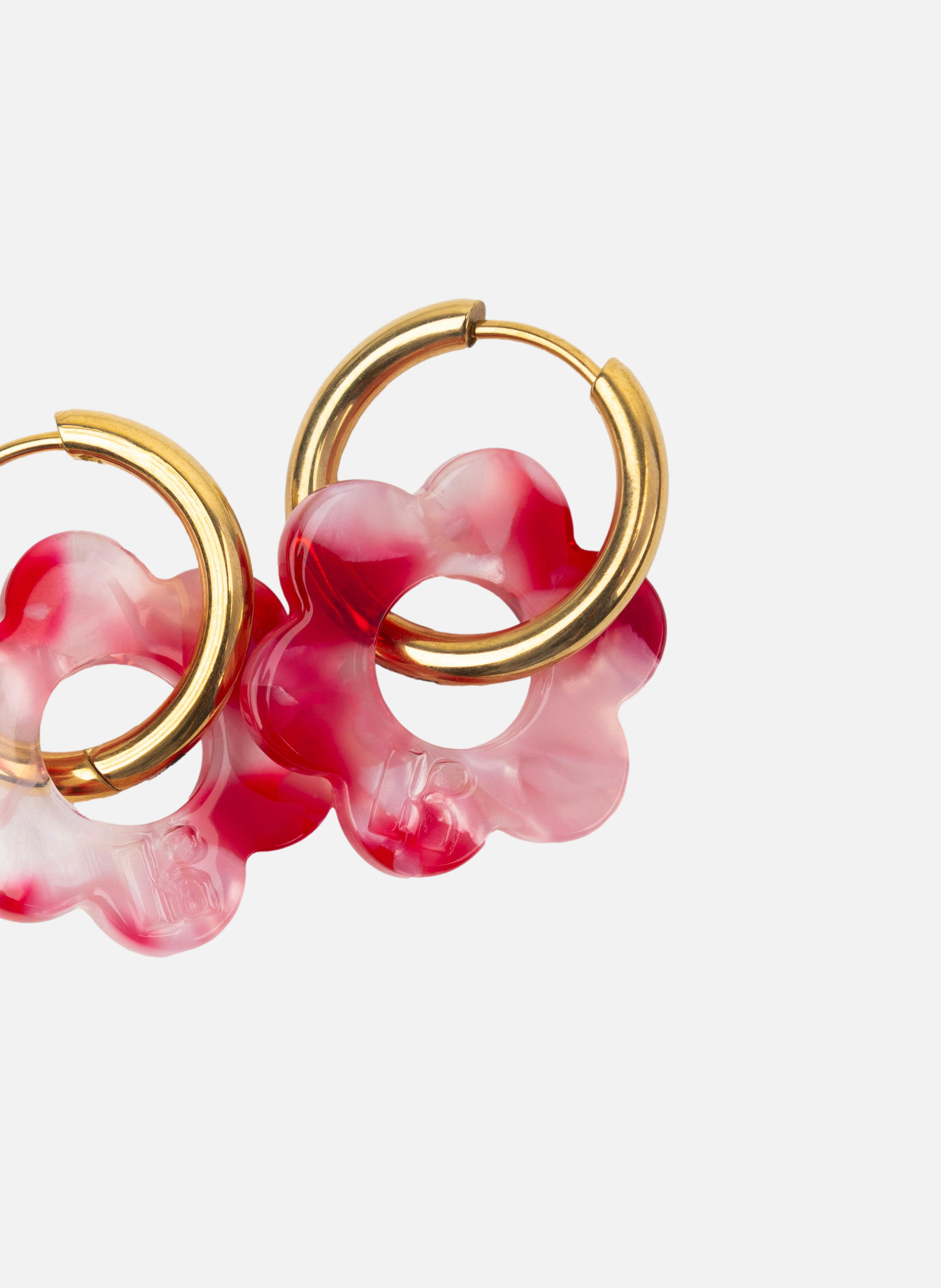 Boucles d'oreilles Baby Fleurette avec anneaux en acier inoxydable argenté | Rouge KURAGE GINZA Montres et Bijoux