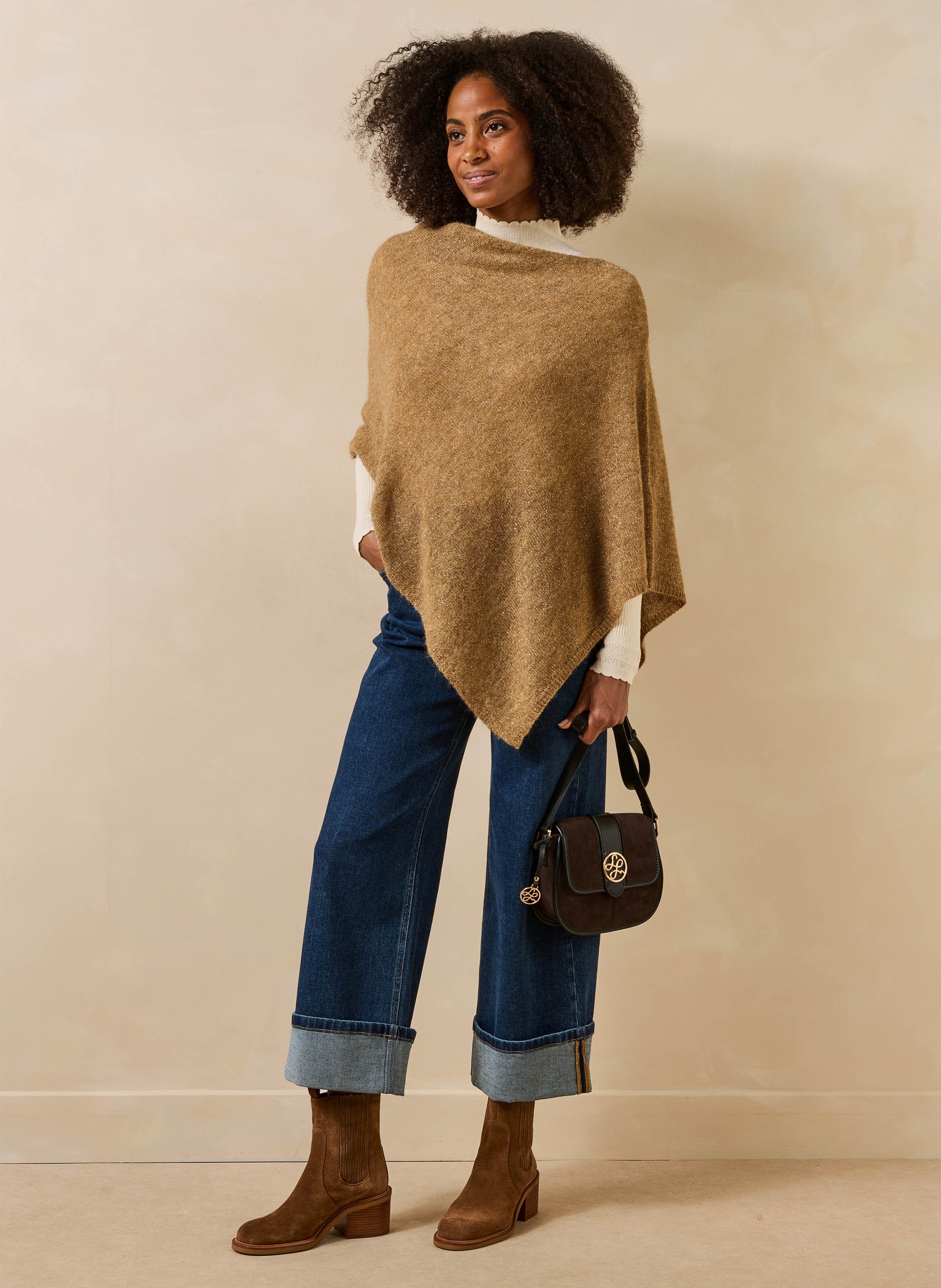 Poncho van wolmix LA FEE MARABOUTEE Beige