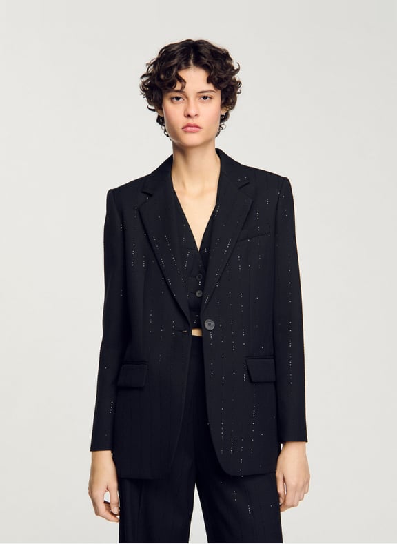Veste tailleur rayée à sequins Noir by SANDRO SANDRO Veste tailleur rayée à sequins Noir