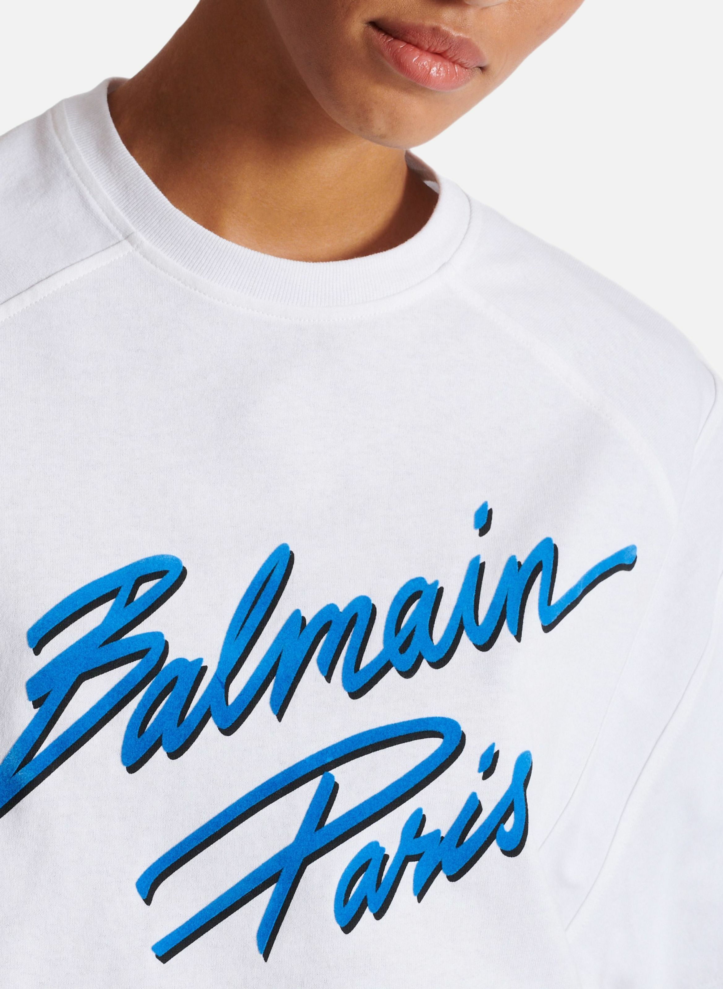 T-shirt court floqué balmain lettre Blanc
