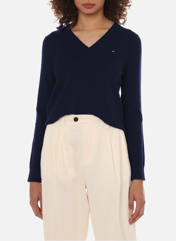 Cotton-blend V-neck jumper Blue by TOMMY HILFIGER TOMMY HILFIGER Cotton-blend V-neck jumper Blue
