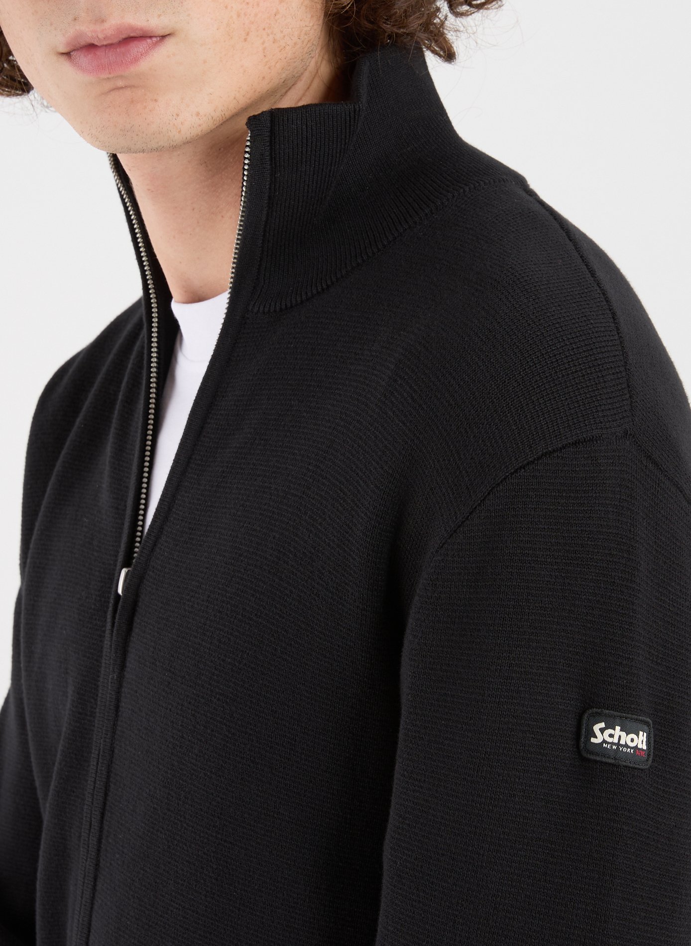 Gilet droit en maille de coton SCHOTT Noir