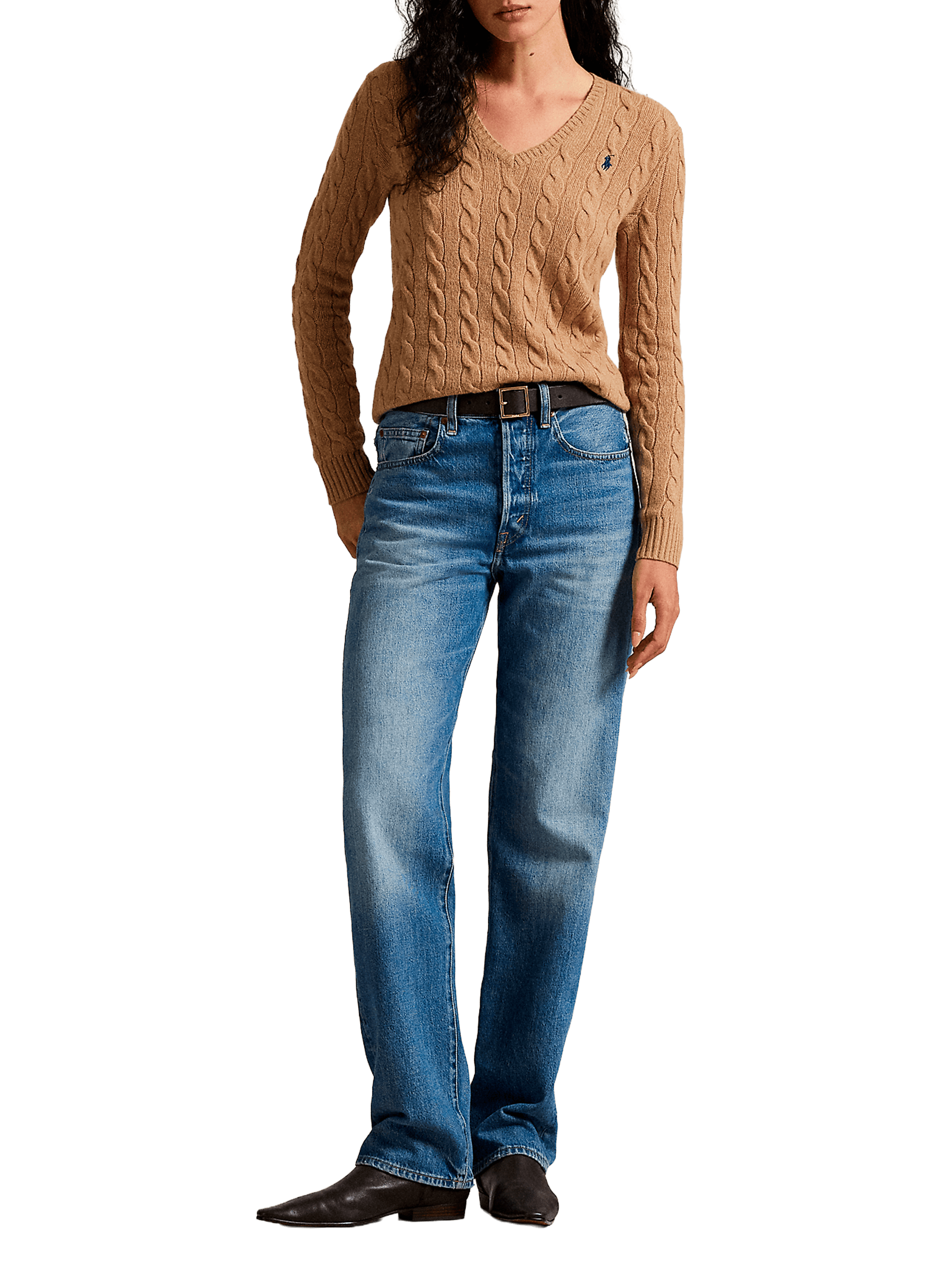 Pull col V en laine et cachemire POLO RALPH LAUREN Marron