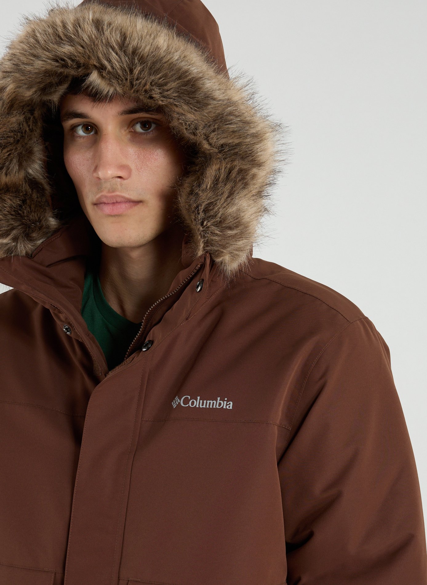 Waterproof hooded jacket with faux fur effect COLUMBIA Brown