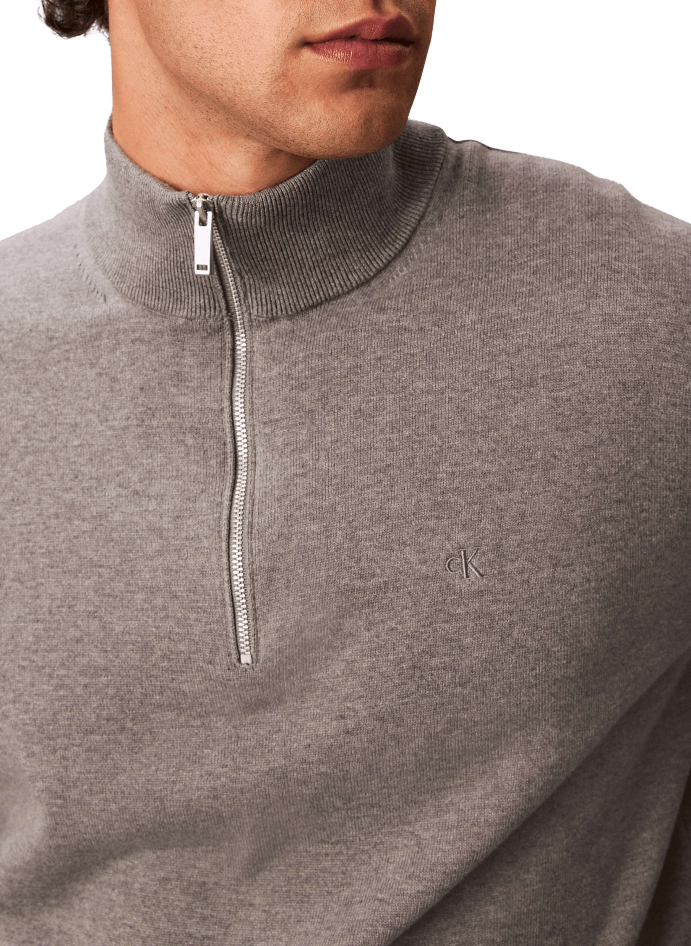 Pull col montant zippé en coton CALVIN KLEIN Gris