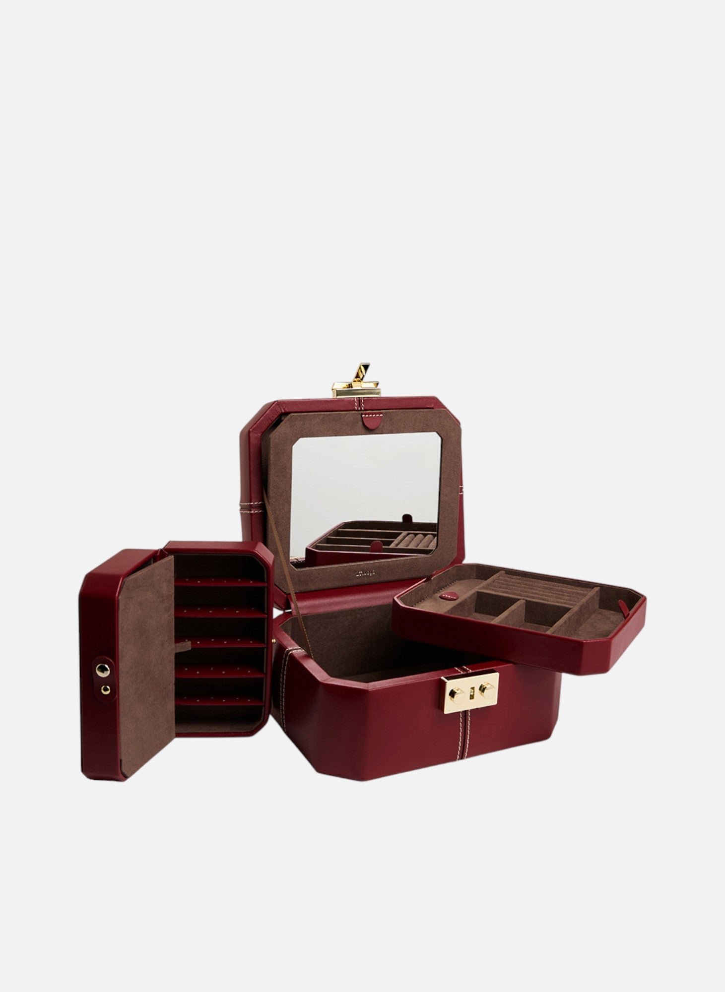 Petite boîte à bijoux fermoir t en cuir LE TANNEUR Rouge