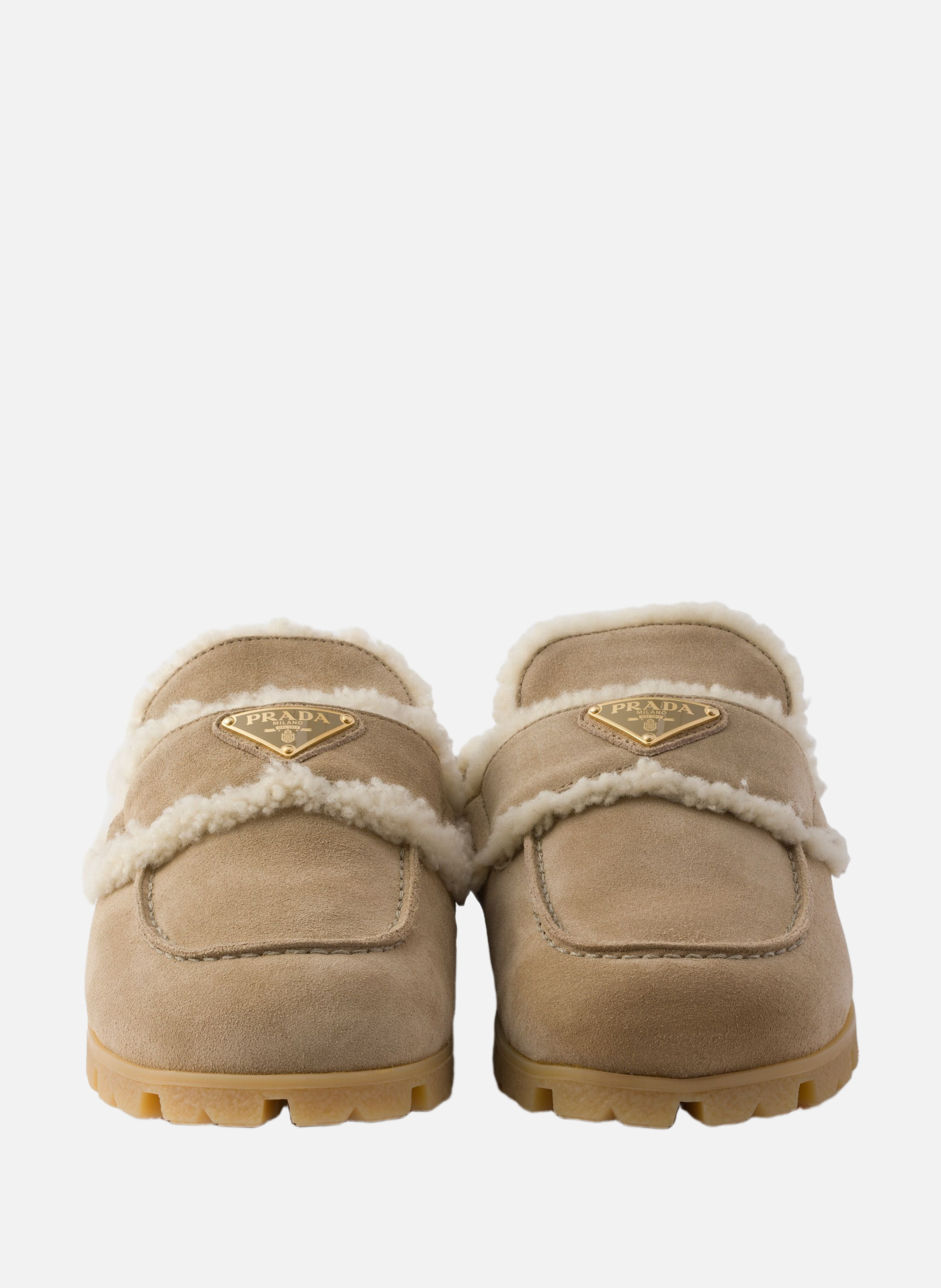 Mules en veau velours et peau de mouton PRADA Beige