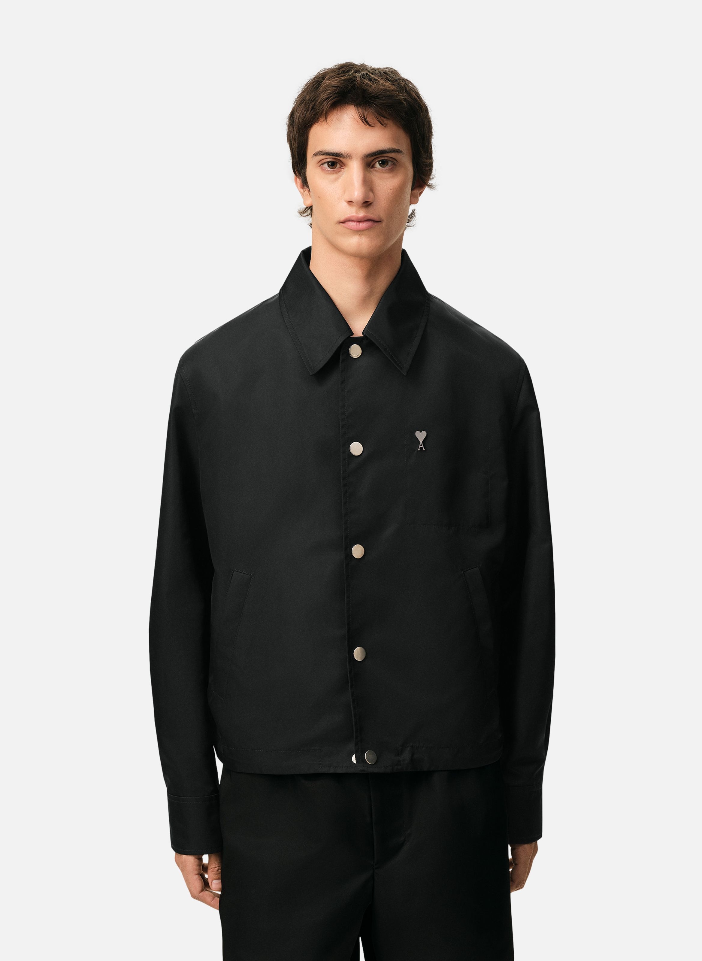 Blouson boutonné rivet ami de cœur unisexe en nylon AMI PARIS Noir