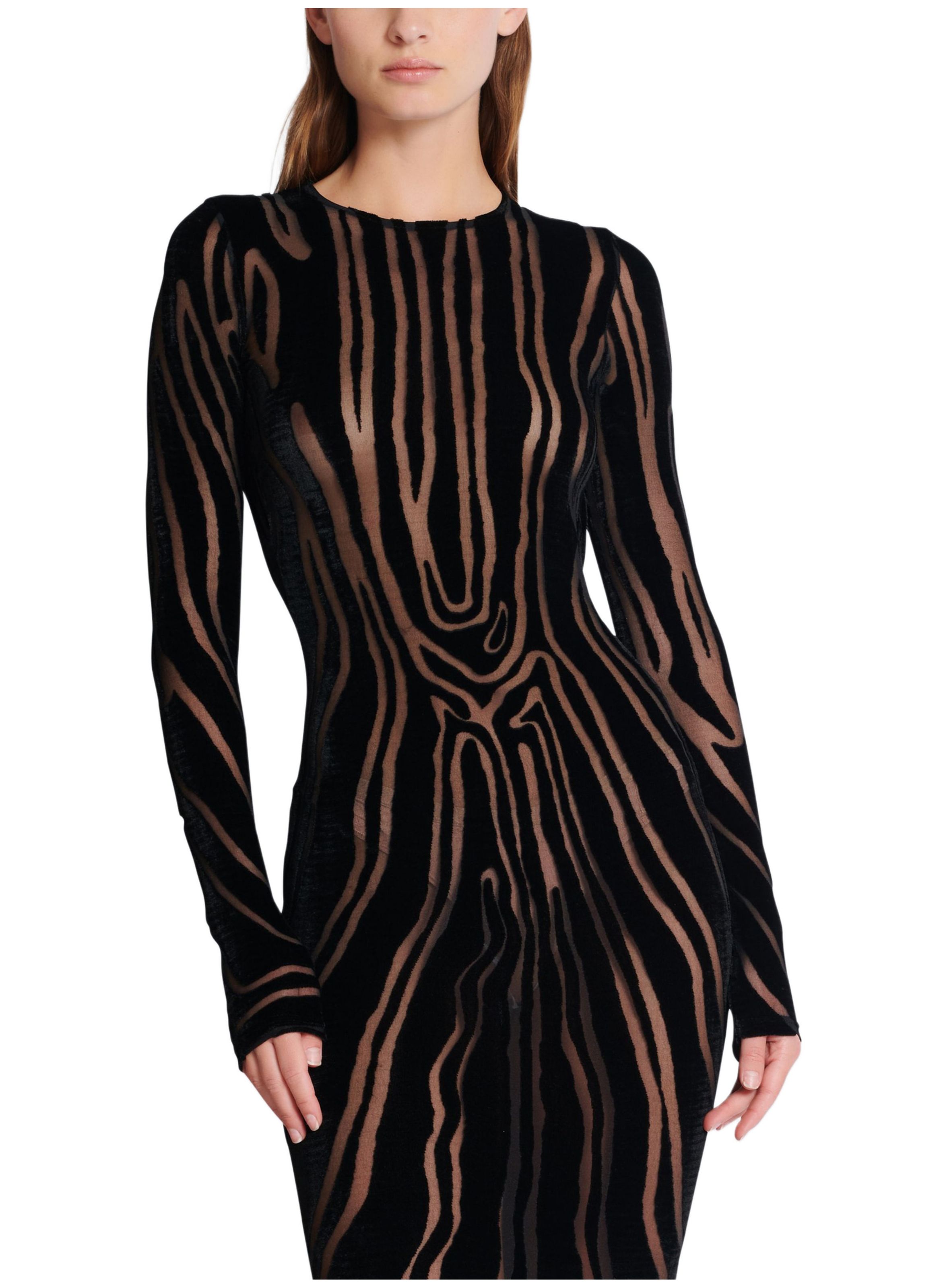 Robe longue en velours zébré BALMAIN Noir